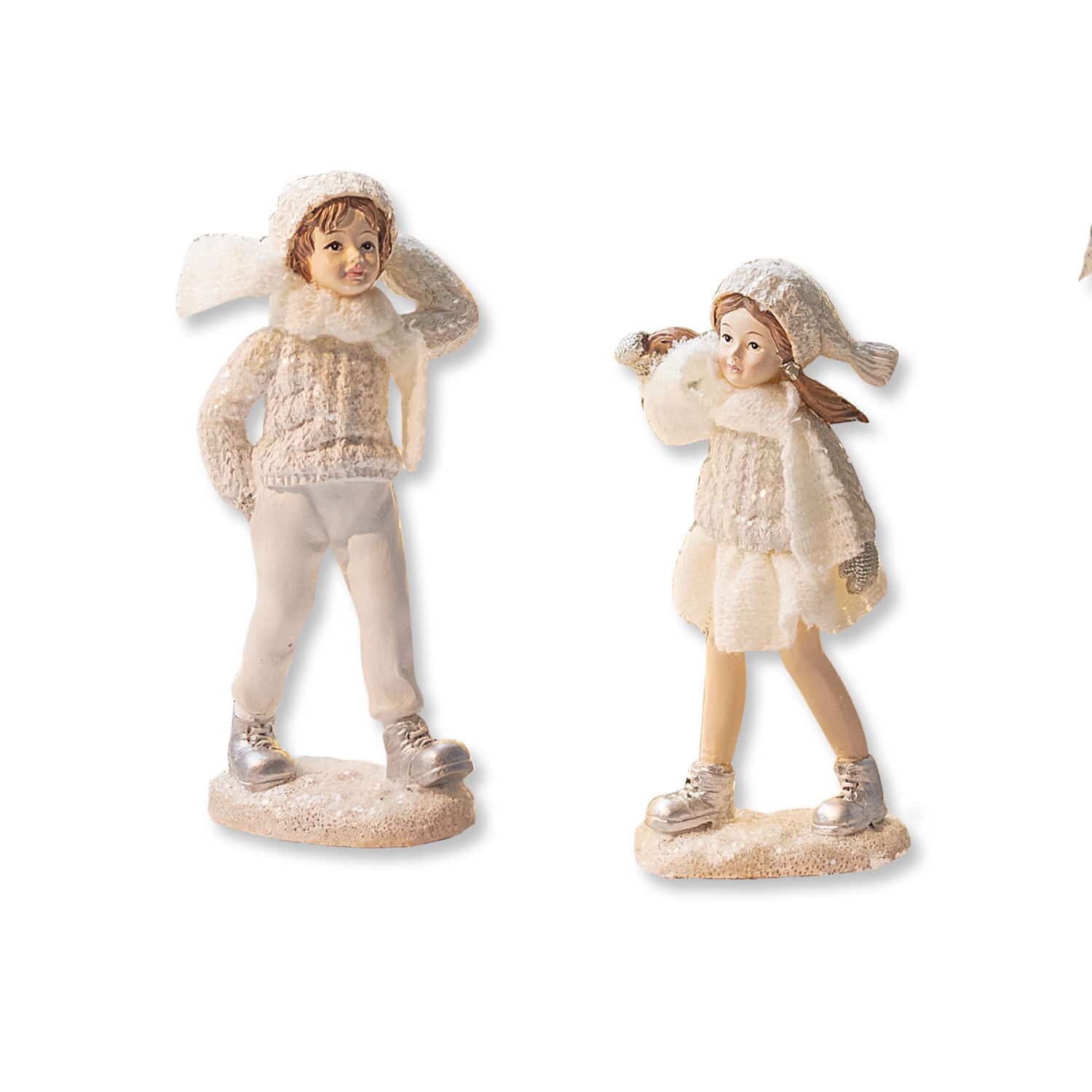 Figur 2er Set Gers Figuren von Kindern in cremefarbenen Winterkleidern als festliche Dekoration
