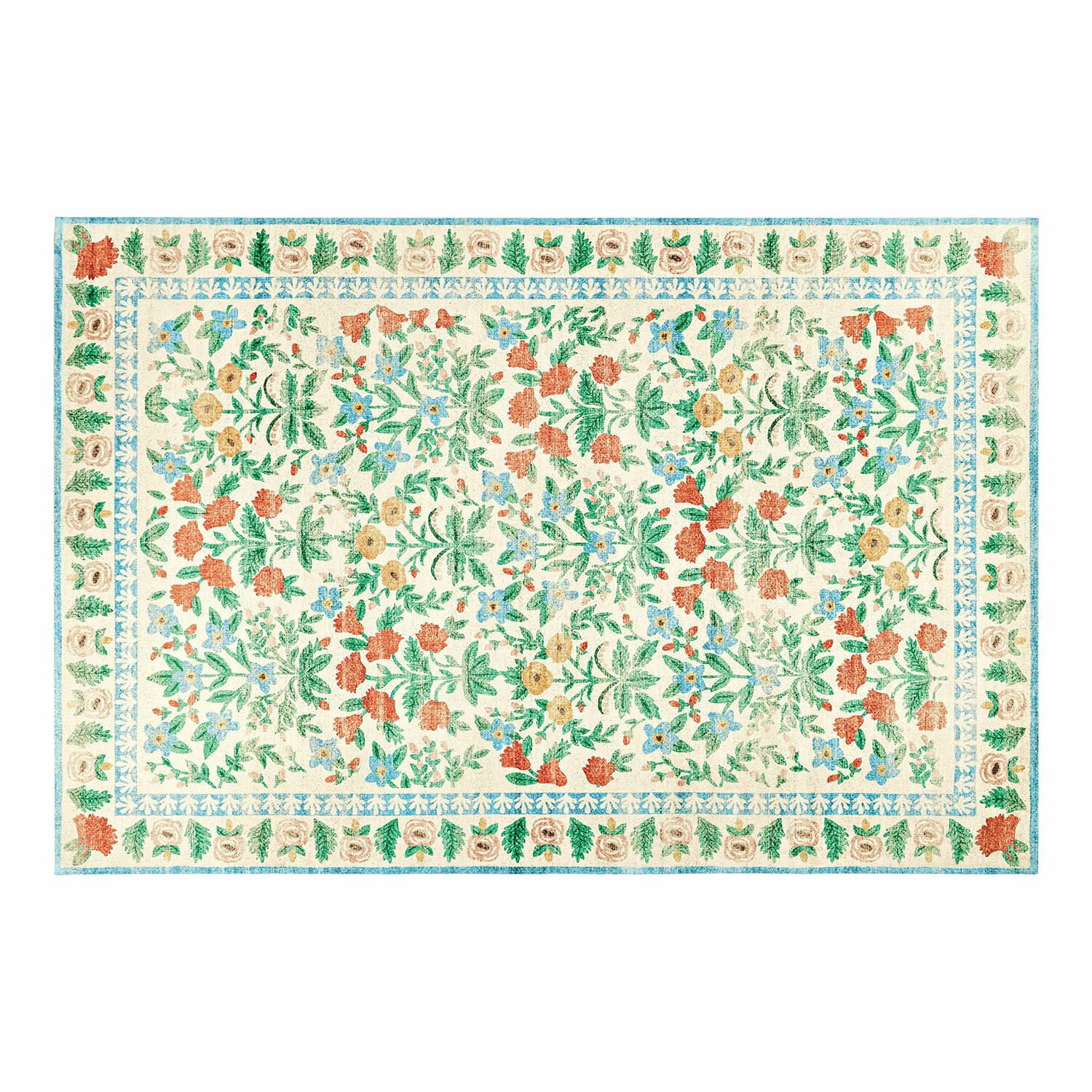 Bunter Teppich Jallorin mit floralem Muster auf cremefarbenem Grund, Wohnraumdekoration