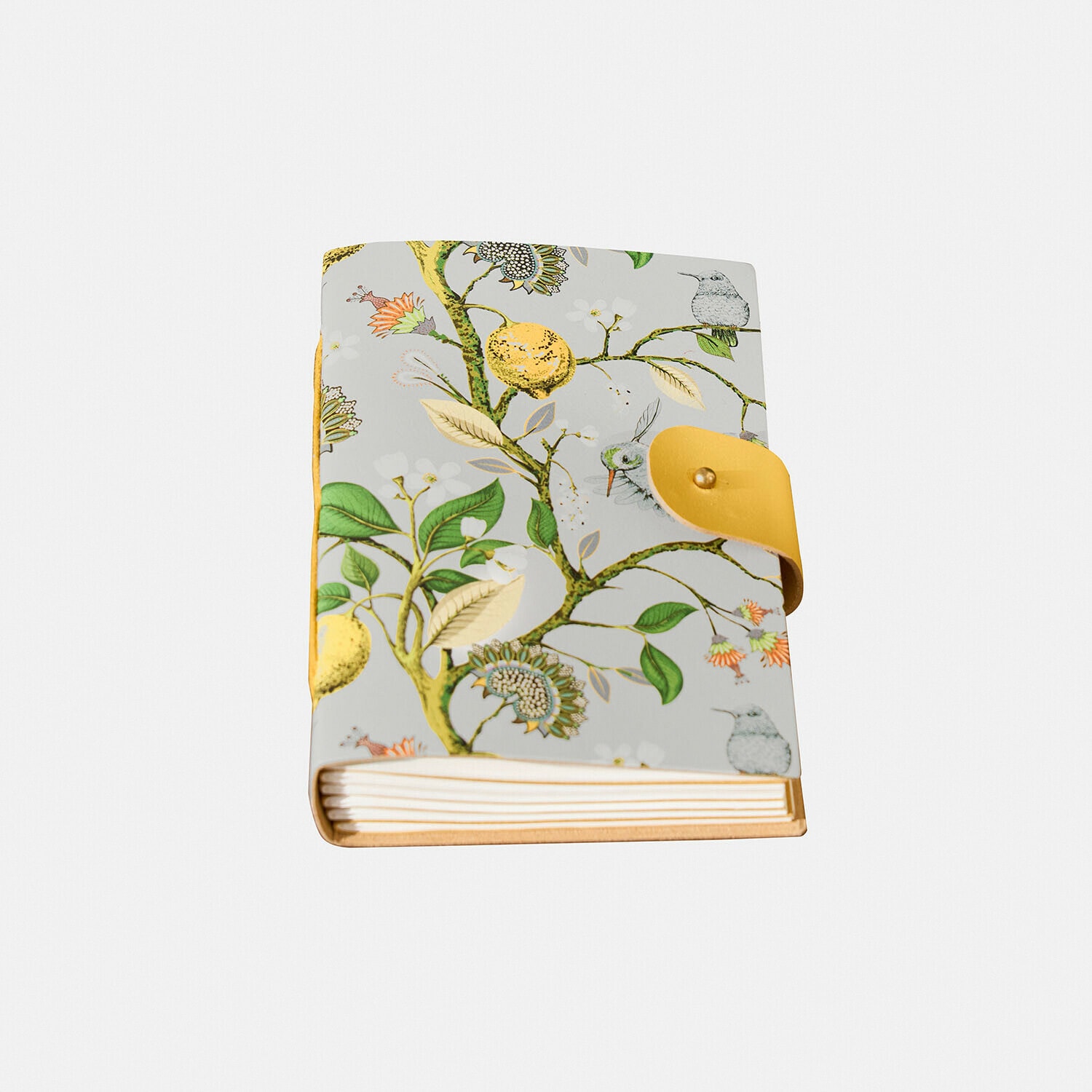 Notizbuch Ambroisea Notizbuch mit Stoffeinband im Pflanzenmuster und gelbem Druckknopfverschluss, elegantes Design