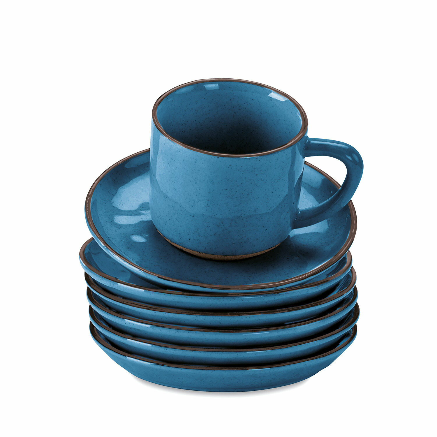 6-teiliges Set blaue Keramiktassen mit Untertassen Biarritz für Kaffee und Tee