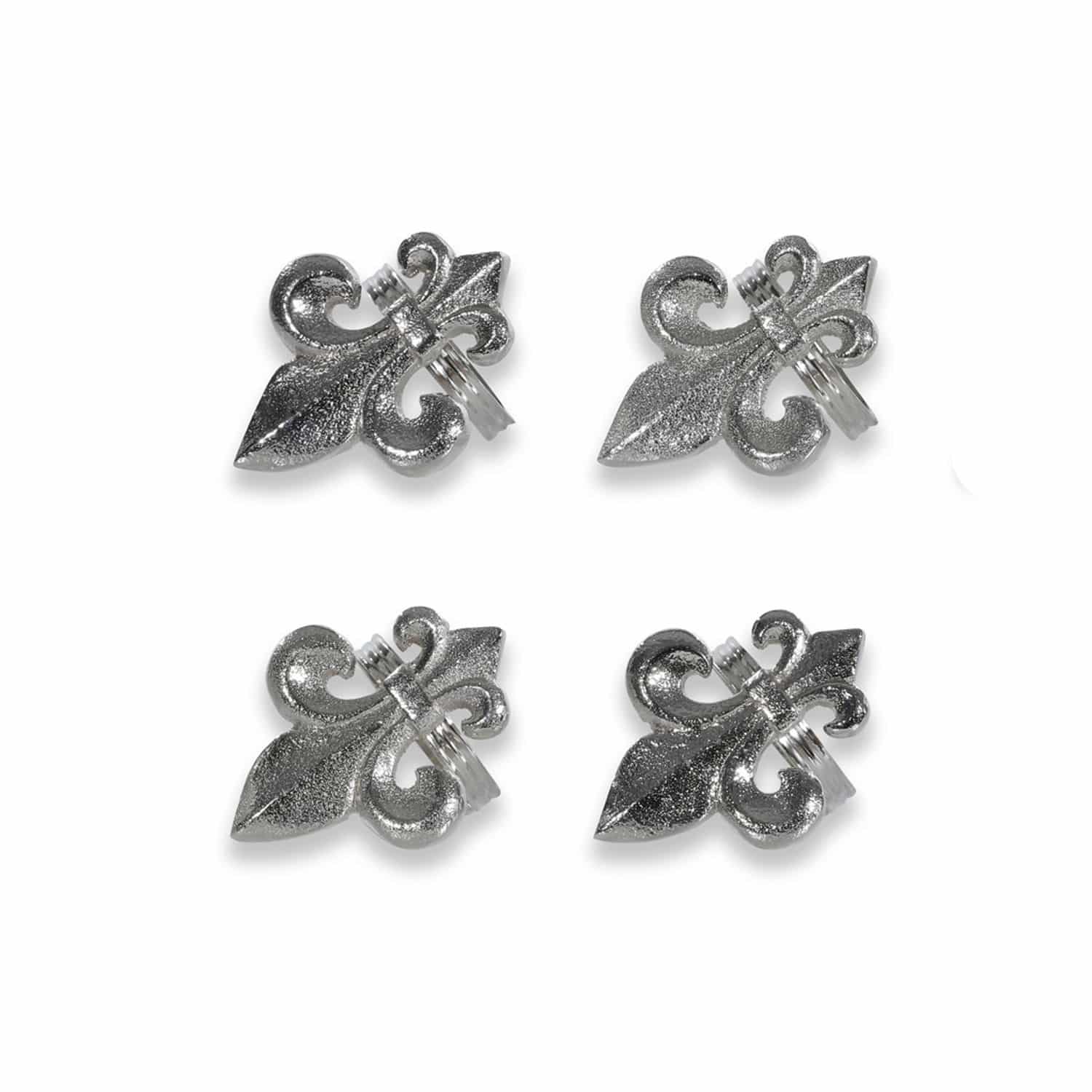 Serviettenring 4er Set Fleur De Lis Set aus vier silbernen Metallklammern in Lilienform als dekorative Wohnaccessoires