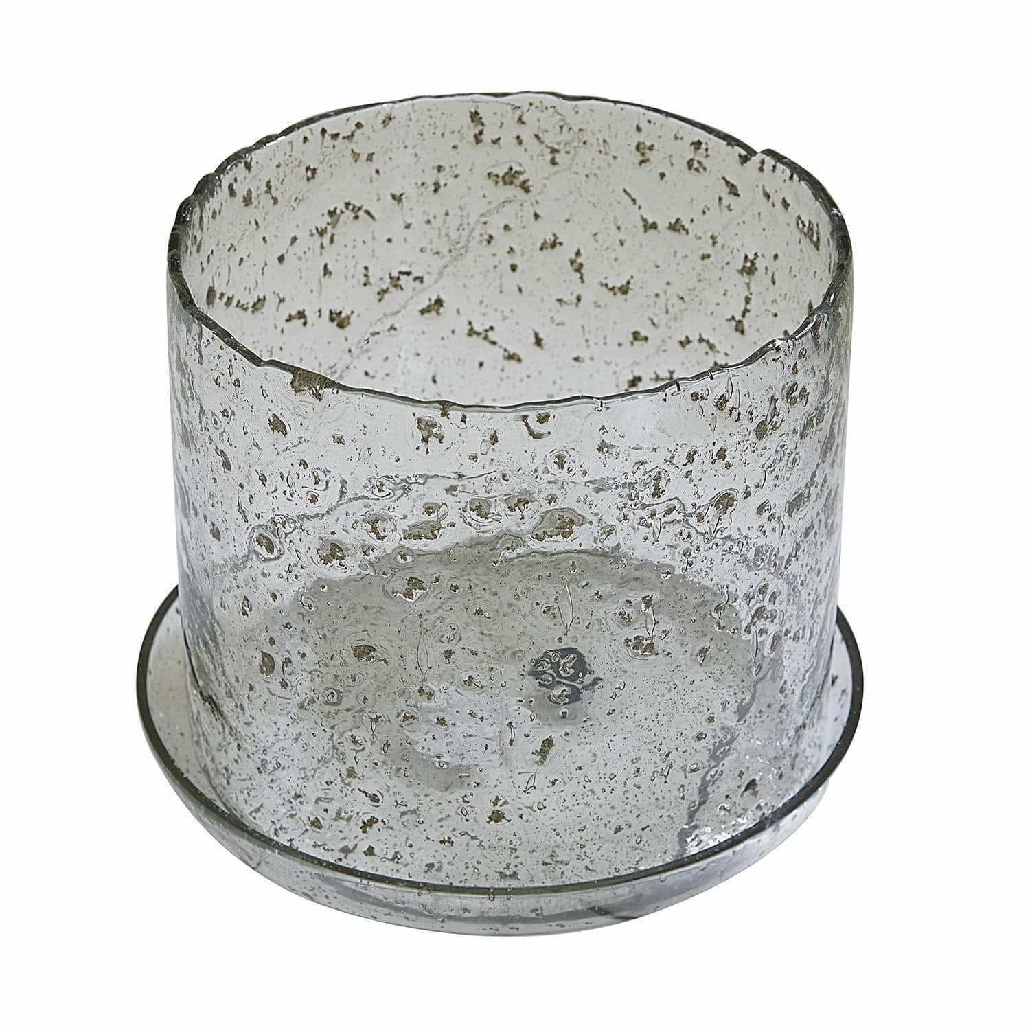 Windlicht Soeren Transparenter Glas-Teelichthalter mit Blasen und Untersetzer, Wohnaccessoire aus klarem Glas