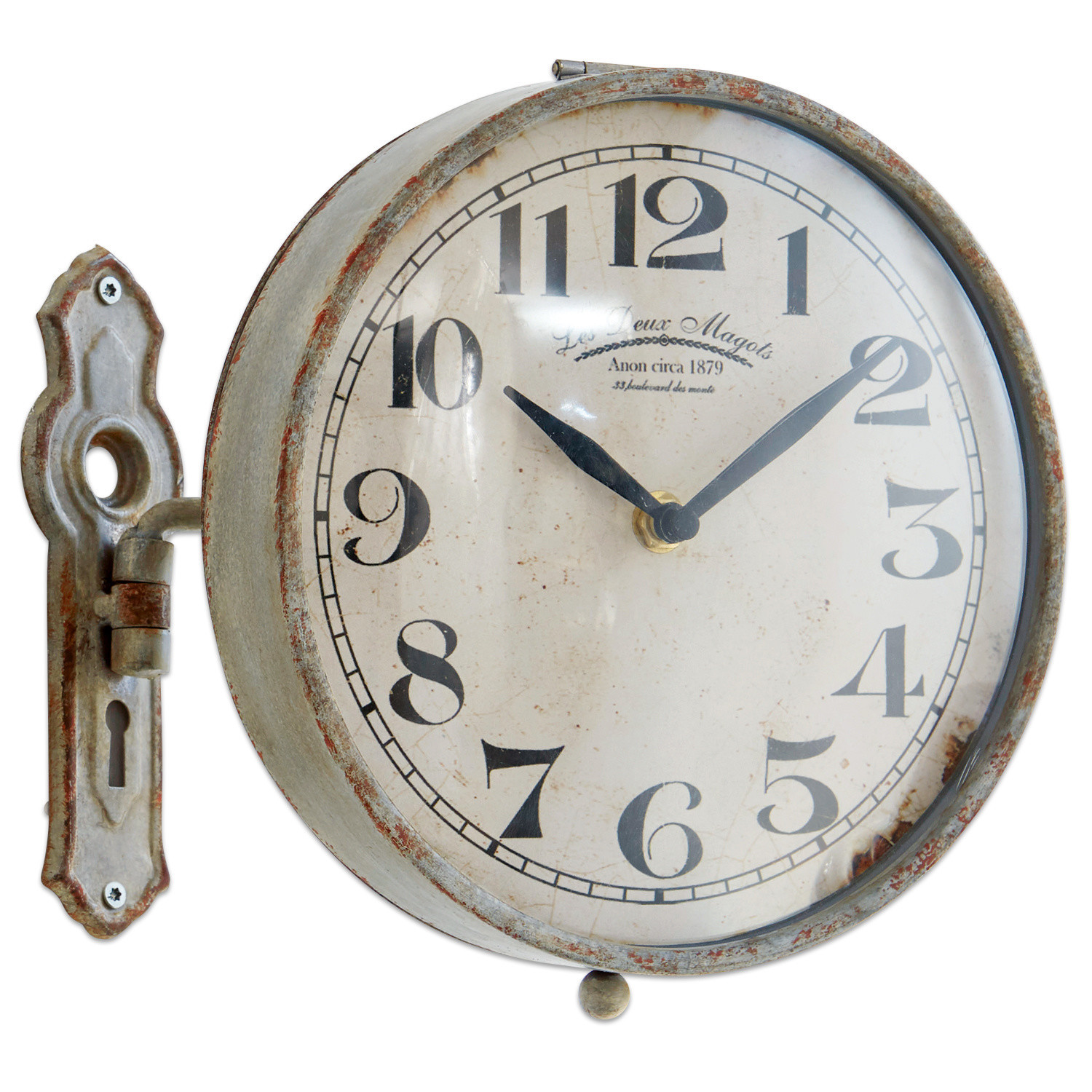 Uhr Adama Vintage-Wanduhr aus Metall mit weissem Zifferblatt und schwarzen Zahlen, Retro-Dekor