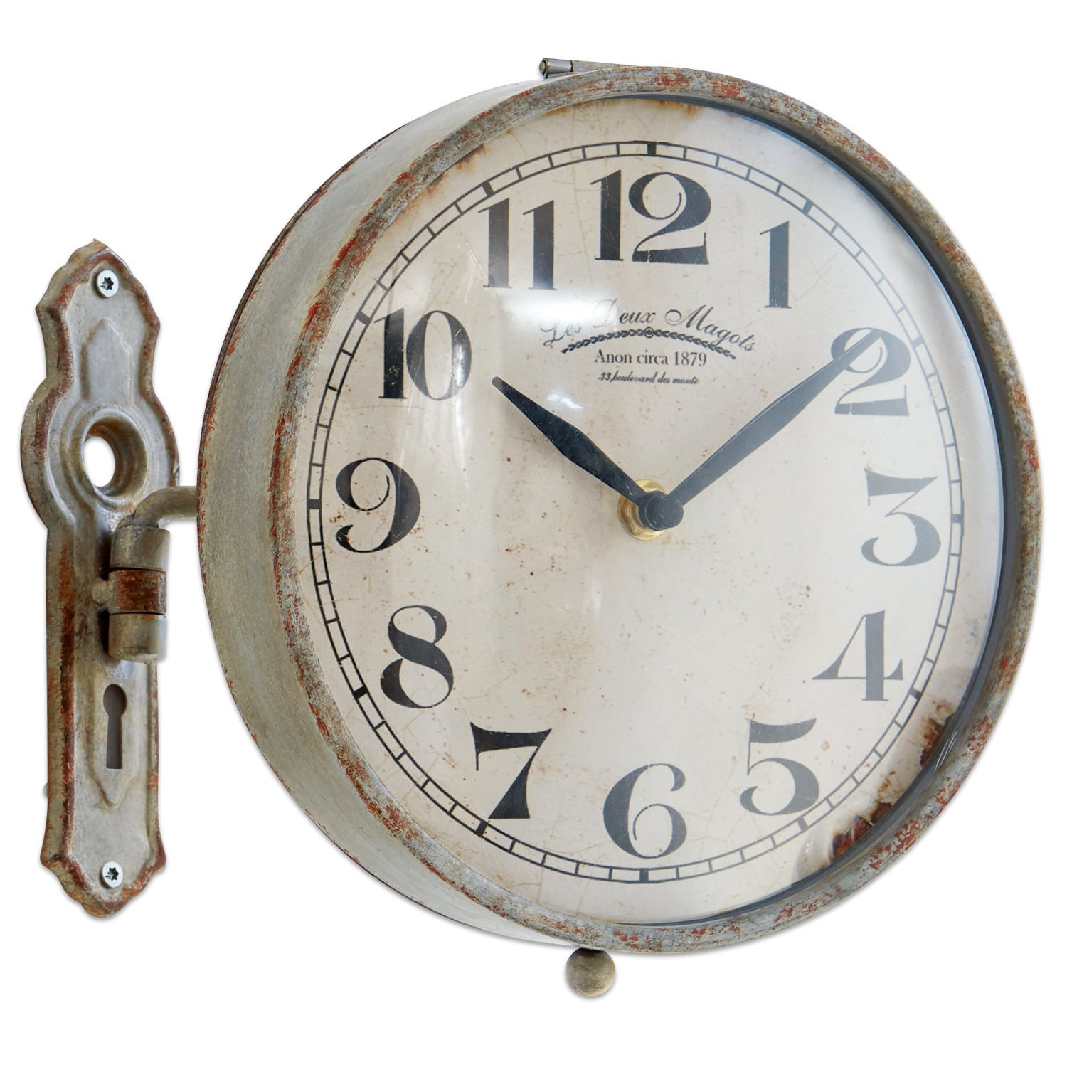 Uhr Adama Vintage-Wanduhr aus Metall mit weissem Zifferblatt und schwarzen Zahlen, Retro-Dekor