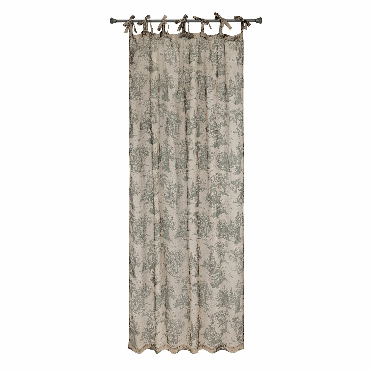 Gardine Dedwen Beiger Baumwollvorhang mit grünem Baum-Motiv und Bindebändern zum Aufhängen, Fensterdekoration