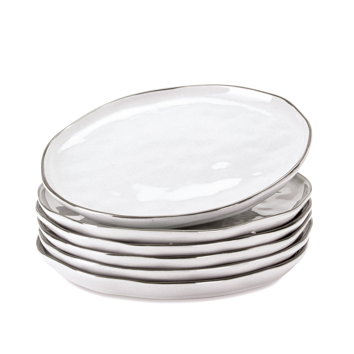 weiss 6-teiliges Set weisse Keramikteller Biarritz mit unregelmässiger Form für den Esstisch