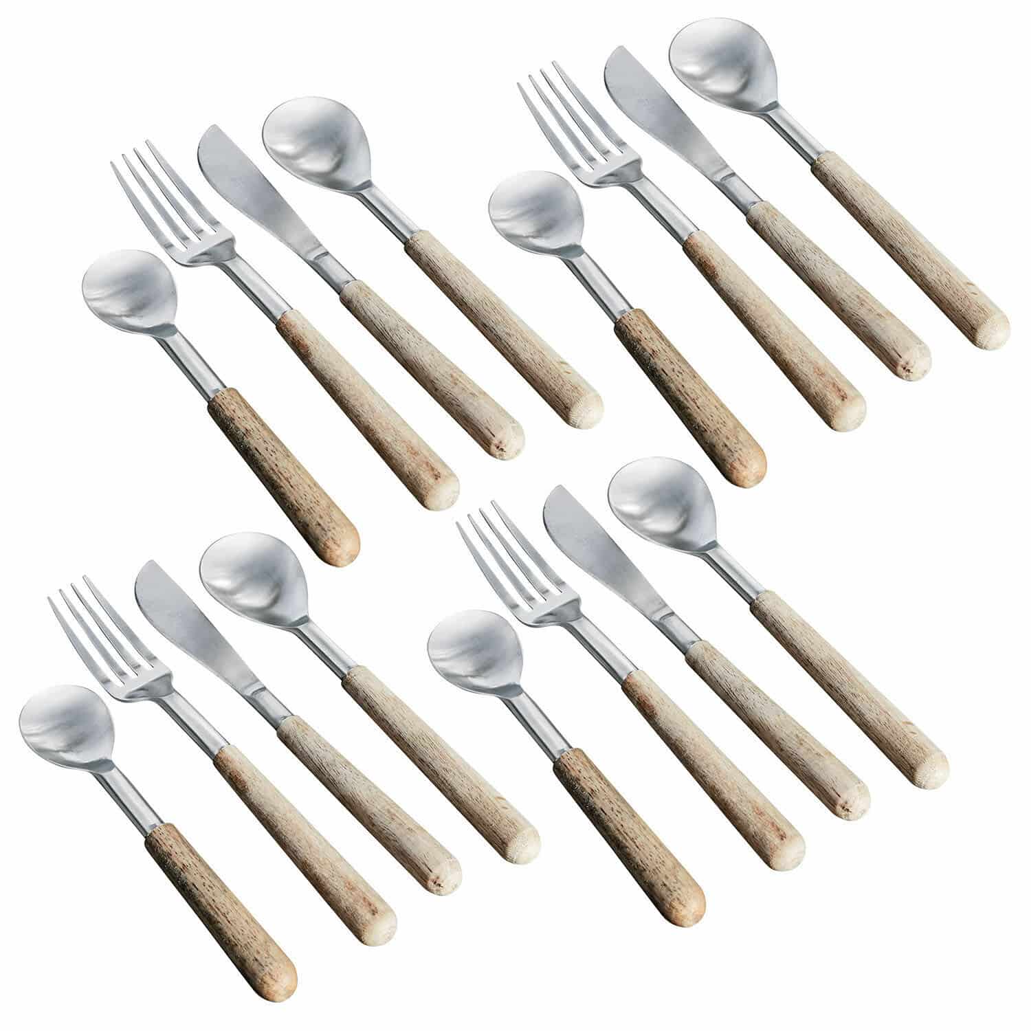 Besteckset Myrdin mit braunen Holzgriffen und Metallteilen, 16-teiliges Set