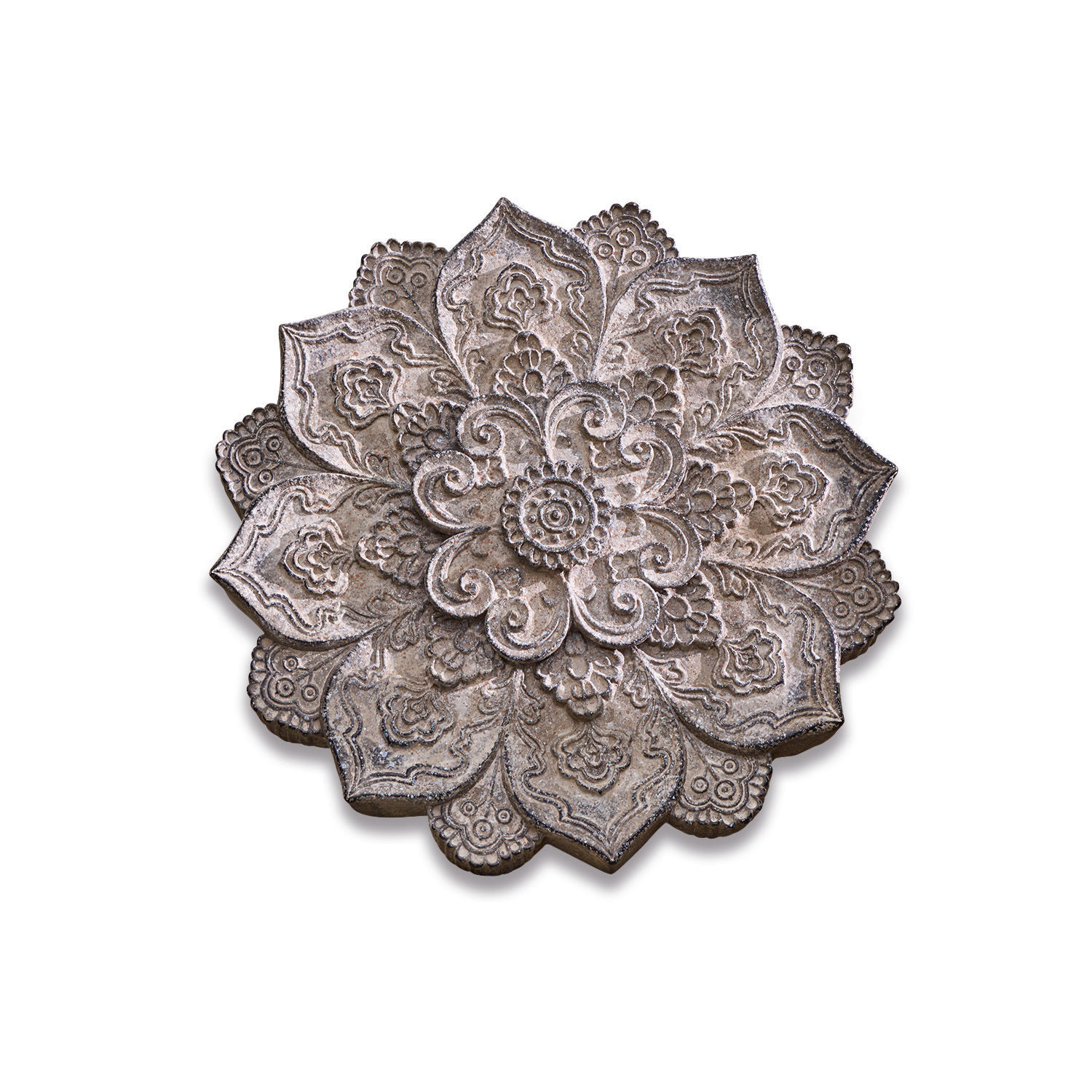Wandornament Aubure Dekoratives Holzblumen-Ornament in Grau-Braun mit geschnitzten Mustern für Wanddekoration