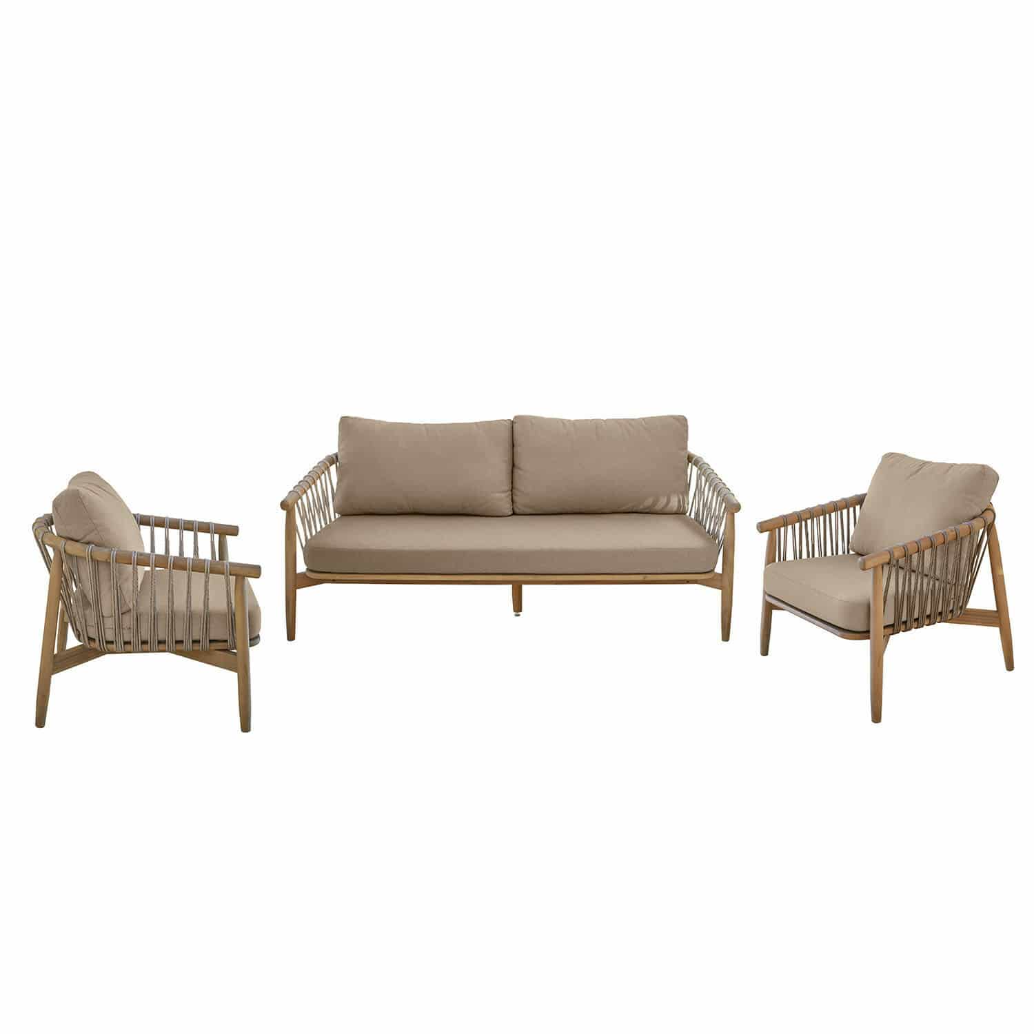 Sitzgruppe FSC®-100% Thornwick Gartenmöbel-Set aus Holz mit beigen Polstern, modernes Sitzmöbel-Set für den Aussenbereich