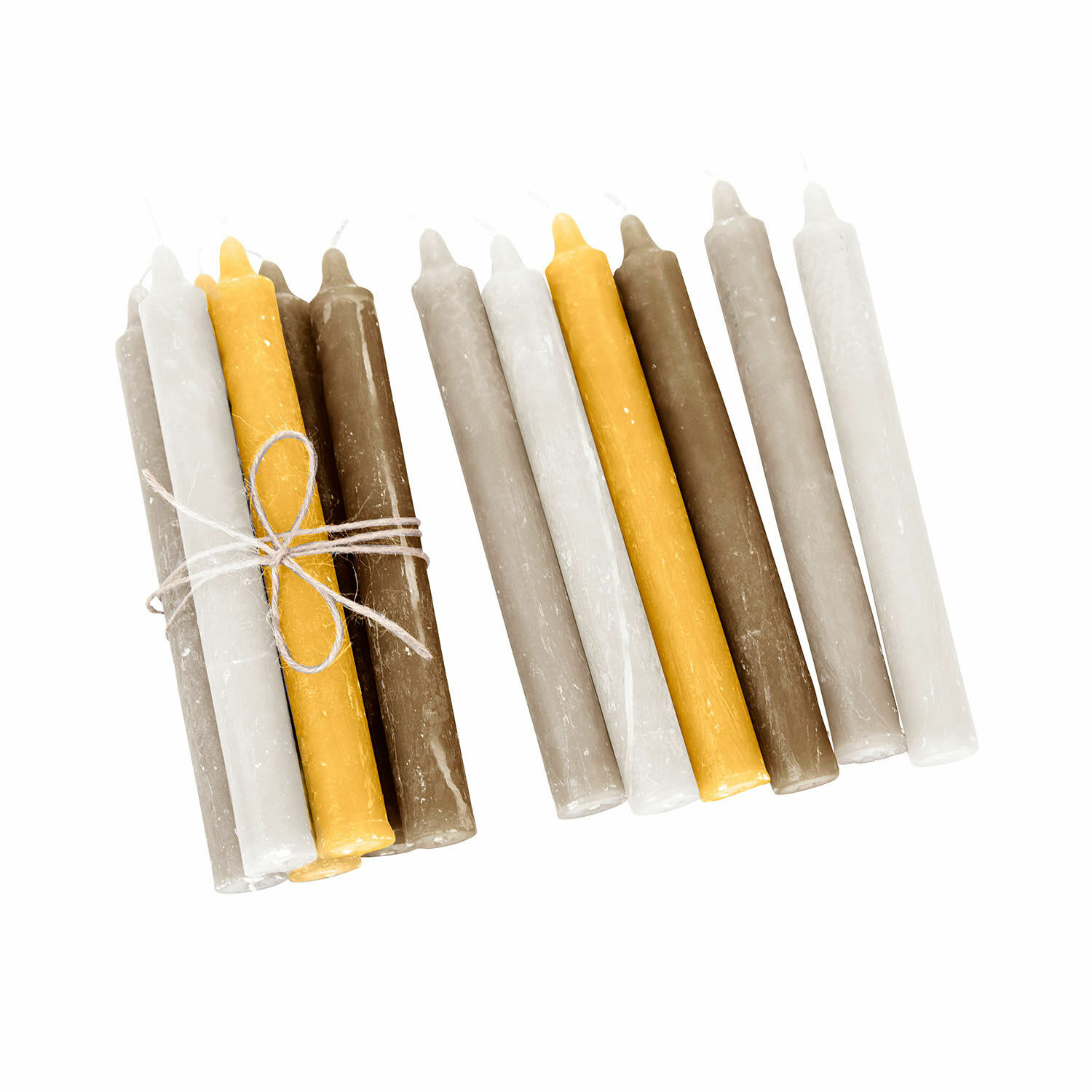 gelb/taupe/braun 12er-Set Bauceau-Kerzen in Gelb, Taupe und Braun für stimmungsvolle Wohnakzente