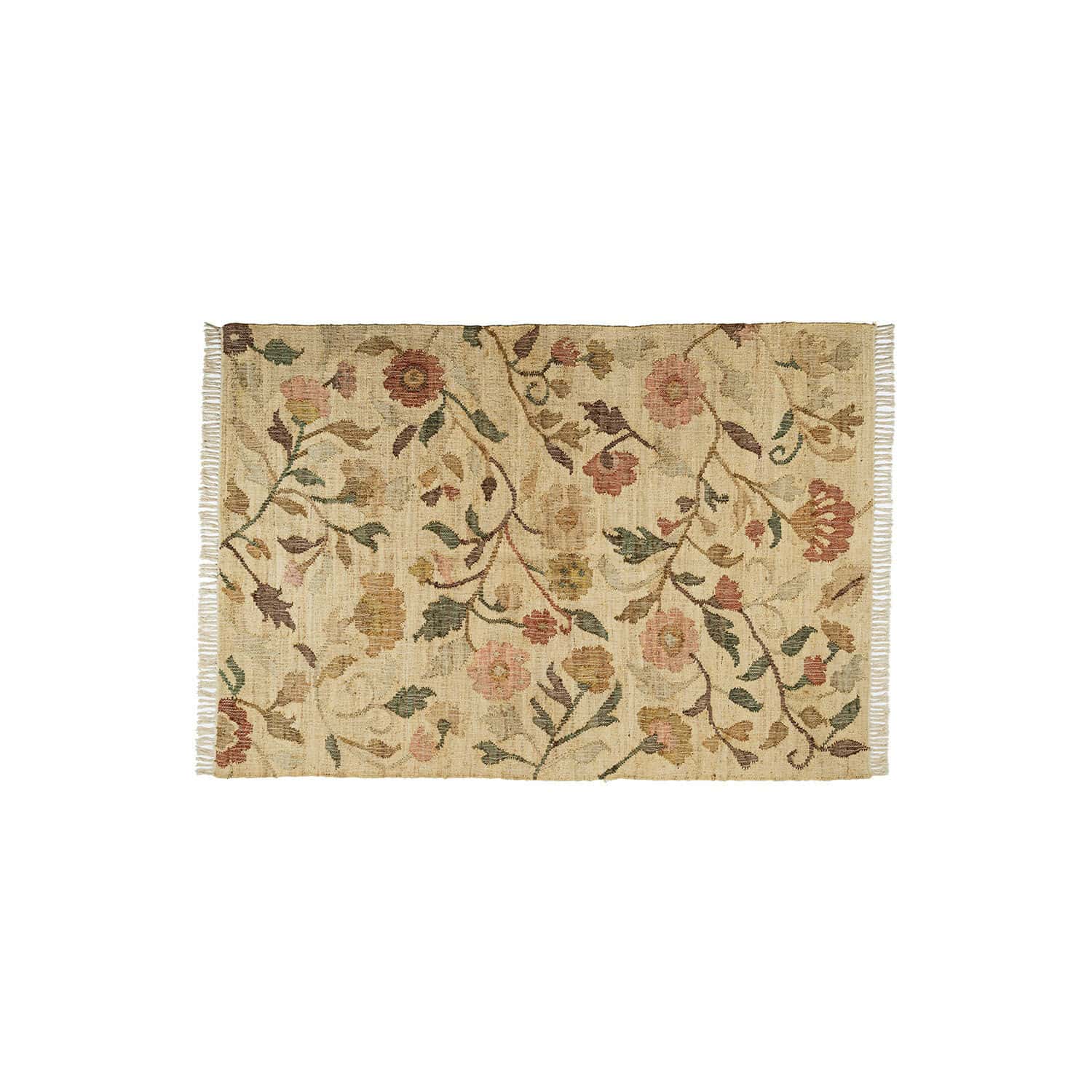 Teppich Théranelle Beiger Teppich mit floralem Muster und Fransen, weiches Material, Wohnaccessoire