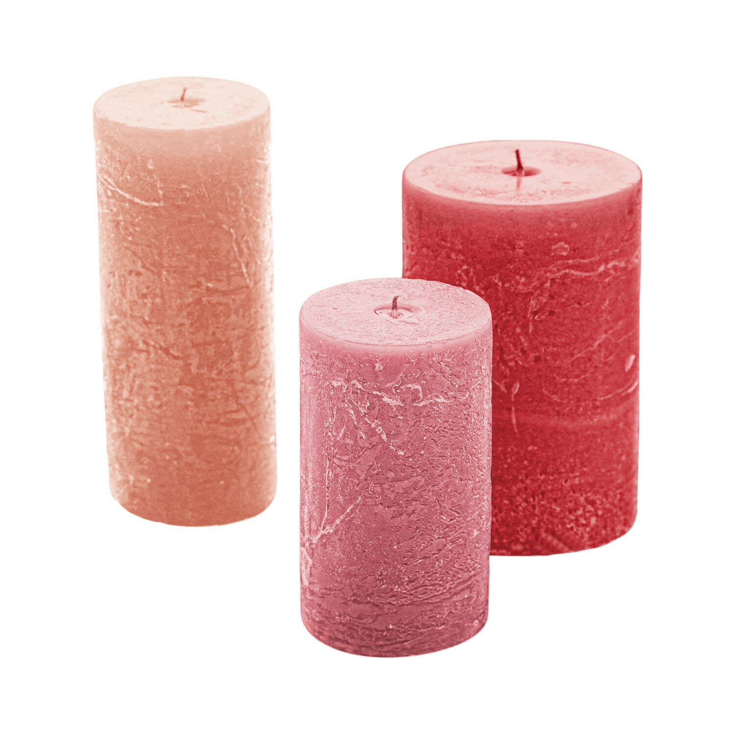rosa 3er-Set rosa Pretin-Kerzen mit rustikaler Oberfläche, Dekoration und entspannender Atmosphäre
