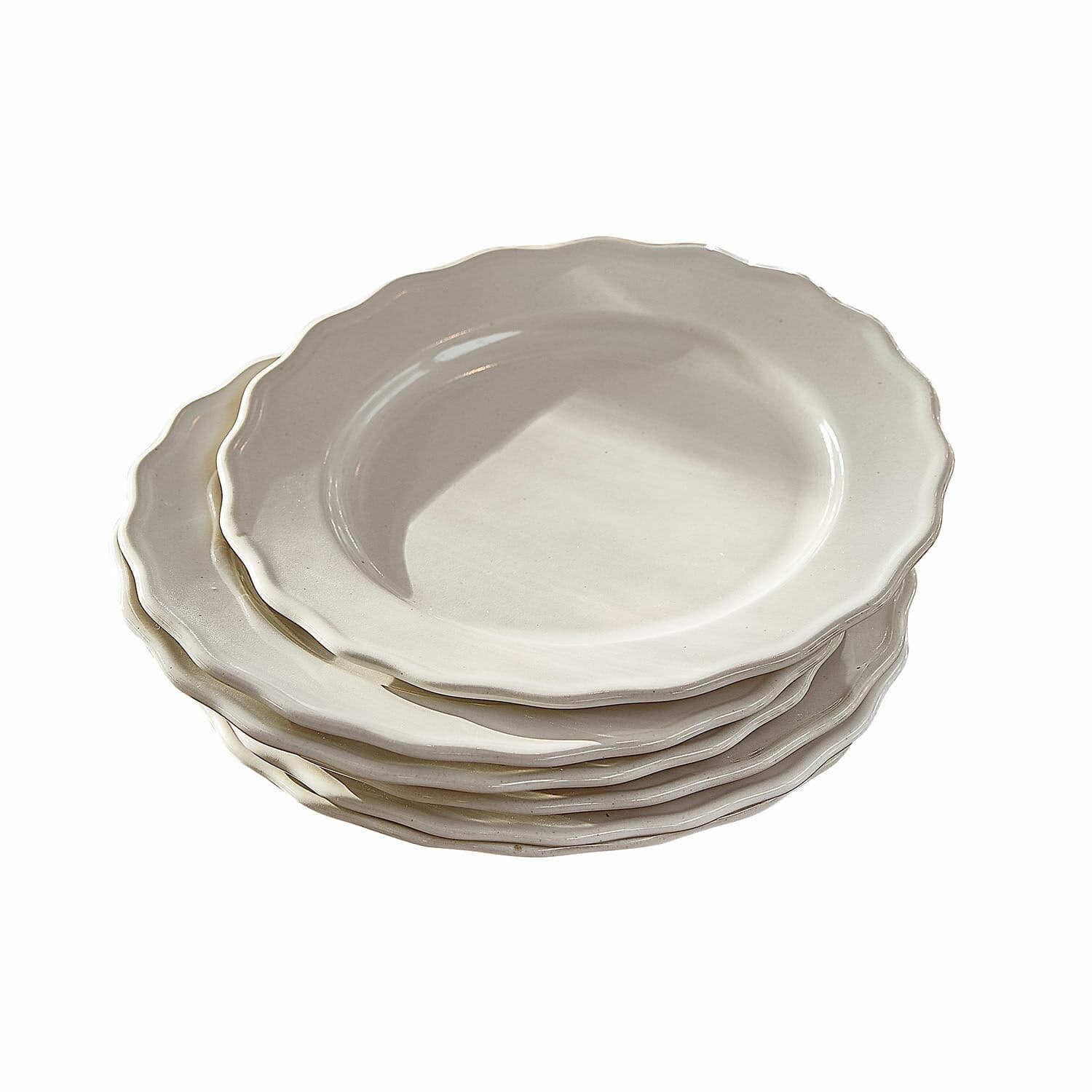 Teller 6er Set Mallevesse Set aus weissen Keramiktellern mit wellenförmigem Rand zum Servieren von Speisen