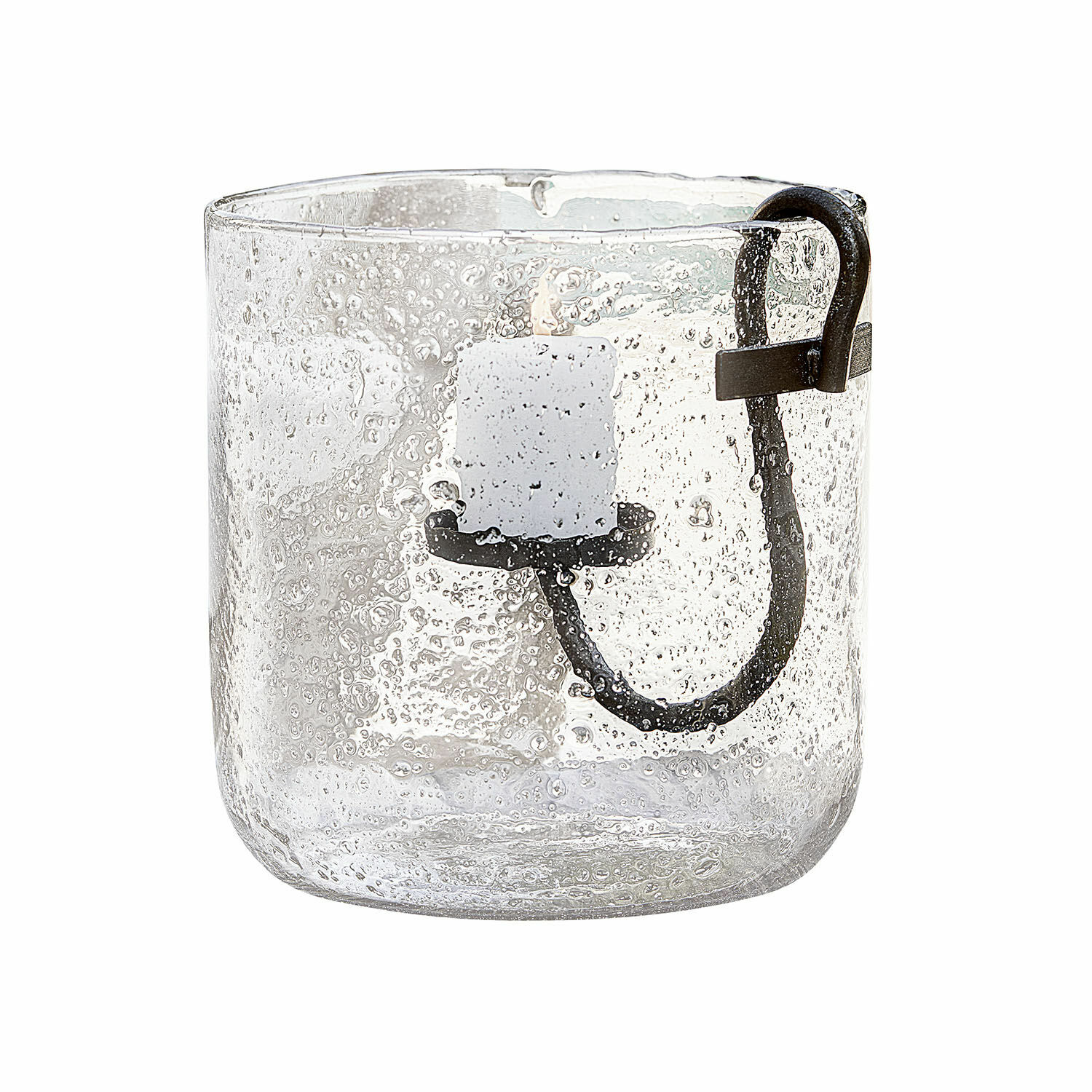 Windlicht Dions Glas-Teelichthalter mit Blasenstruktur und schwarzem Metallkerzenhalter
