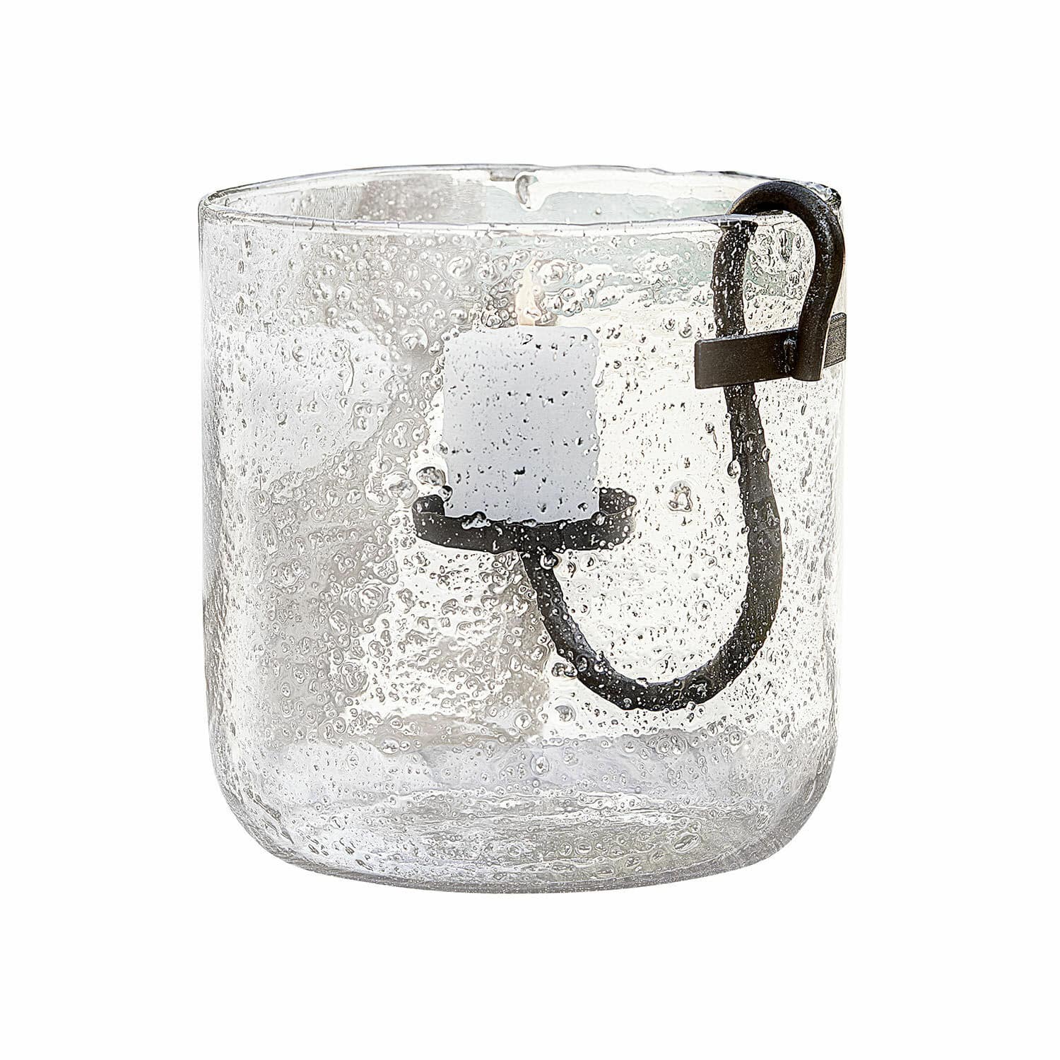 Windlicht Dions Glas-Teelichthalter mit Blasenstruktur und schwarzem Metallkerzenhalter