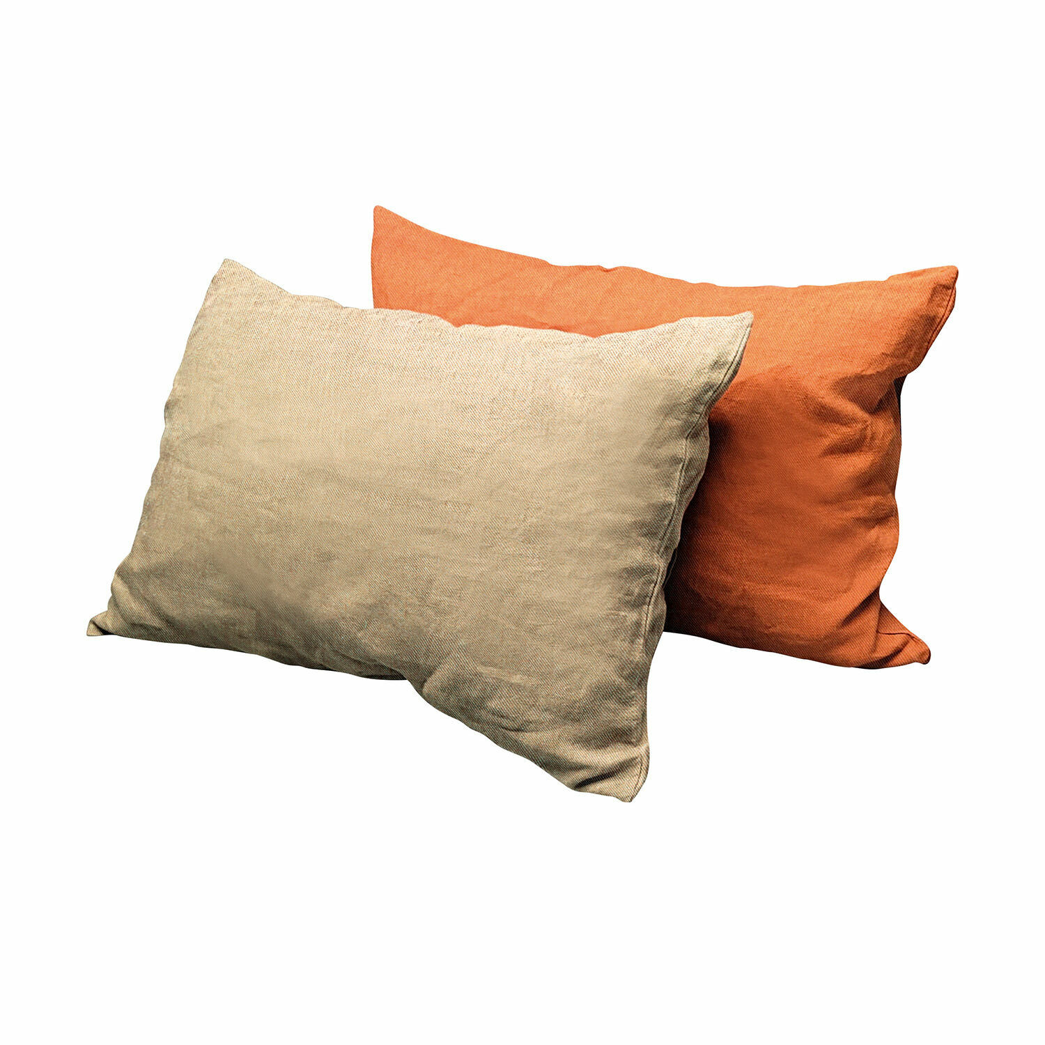 Kissenhülle 2er Set Balesta Set aus zwei rechteckigen Baumwollkissen in Beige und Orange als Dekokissen.