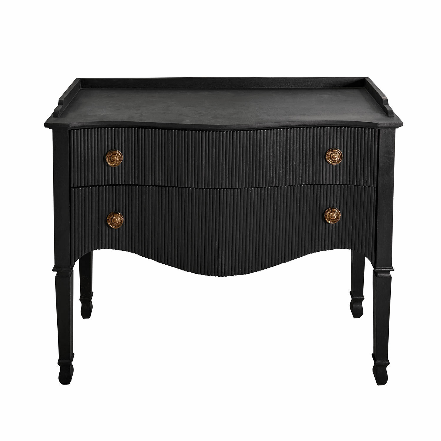 Kommode Boissiére Schwarze Kommode mit zwei wellenförmigen Schubladen und Messinggriffen, elegantes Möbelstück