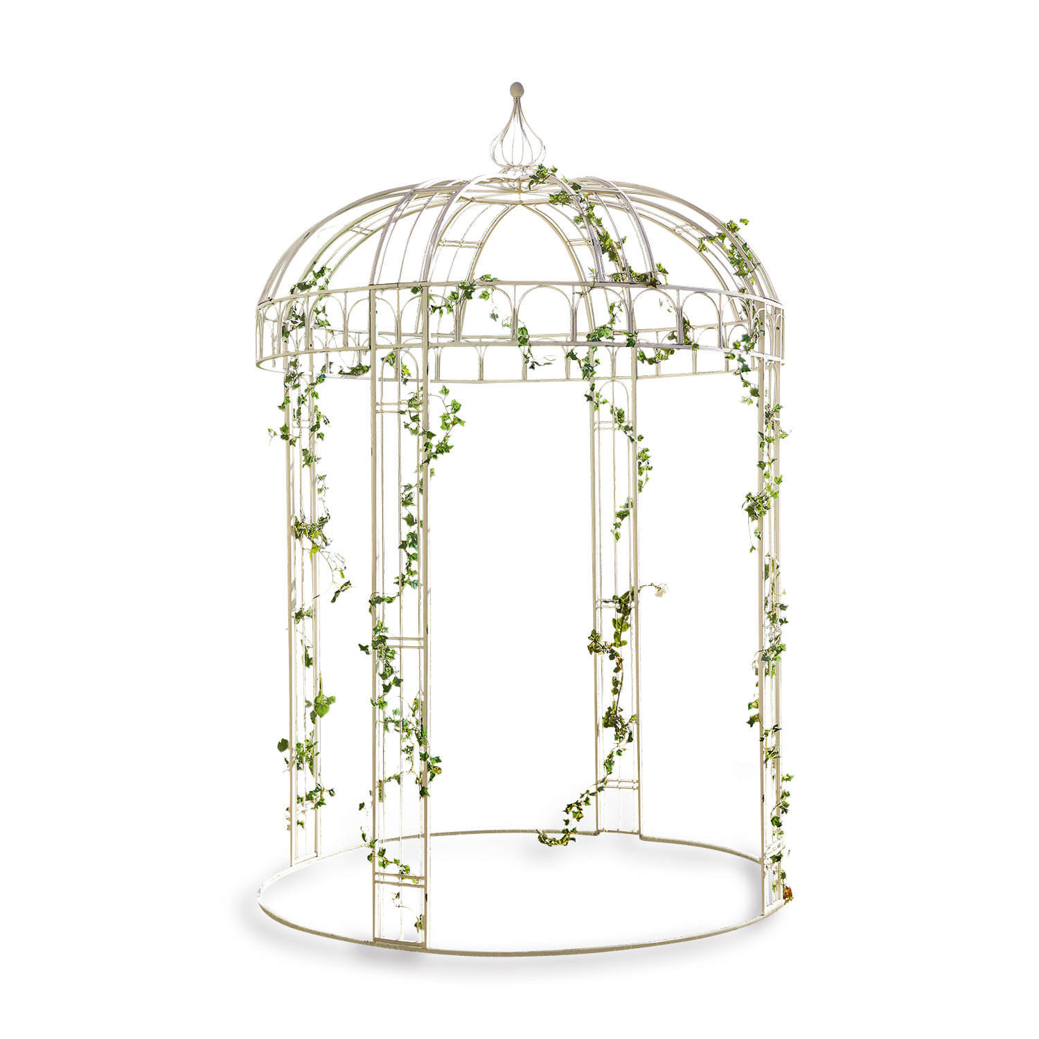 Pavillon Iolanda Weisse Metall-Gartenlaube mit grünem Efeu, dekorative Aussen-Pergola