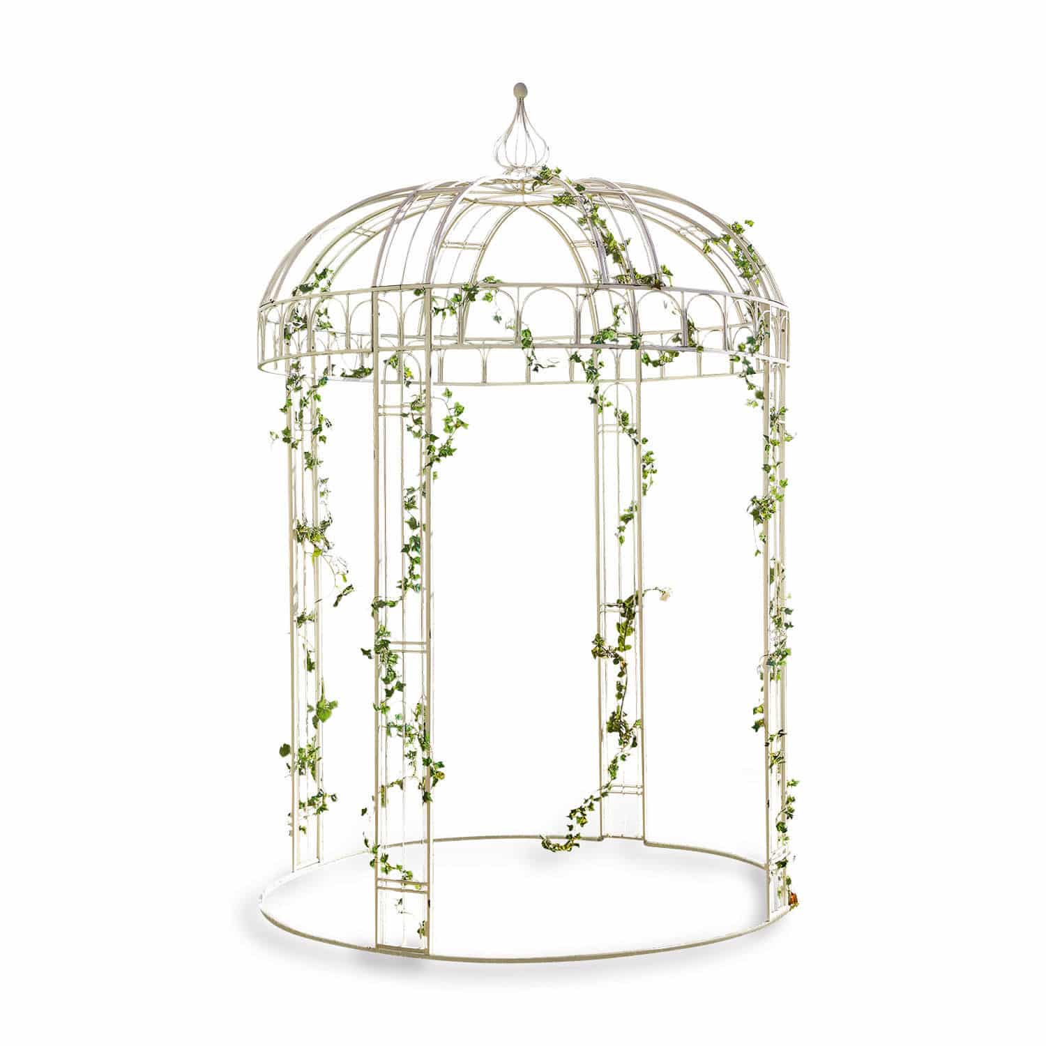 Pavillon Iolanda Weisse Metall-Gartenlaube mit grünem Efeu, dekorative Aussen-Pergola