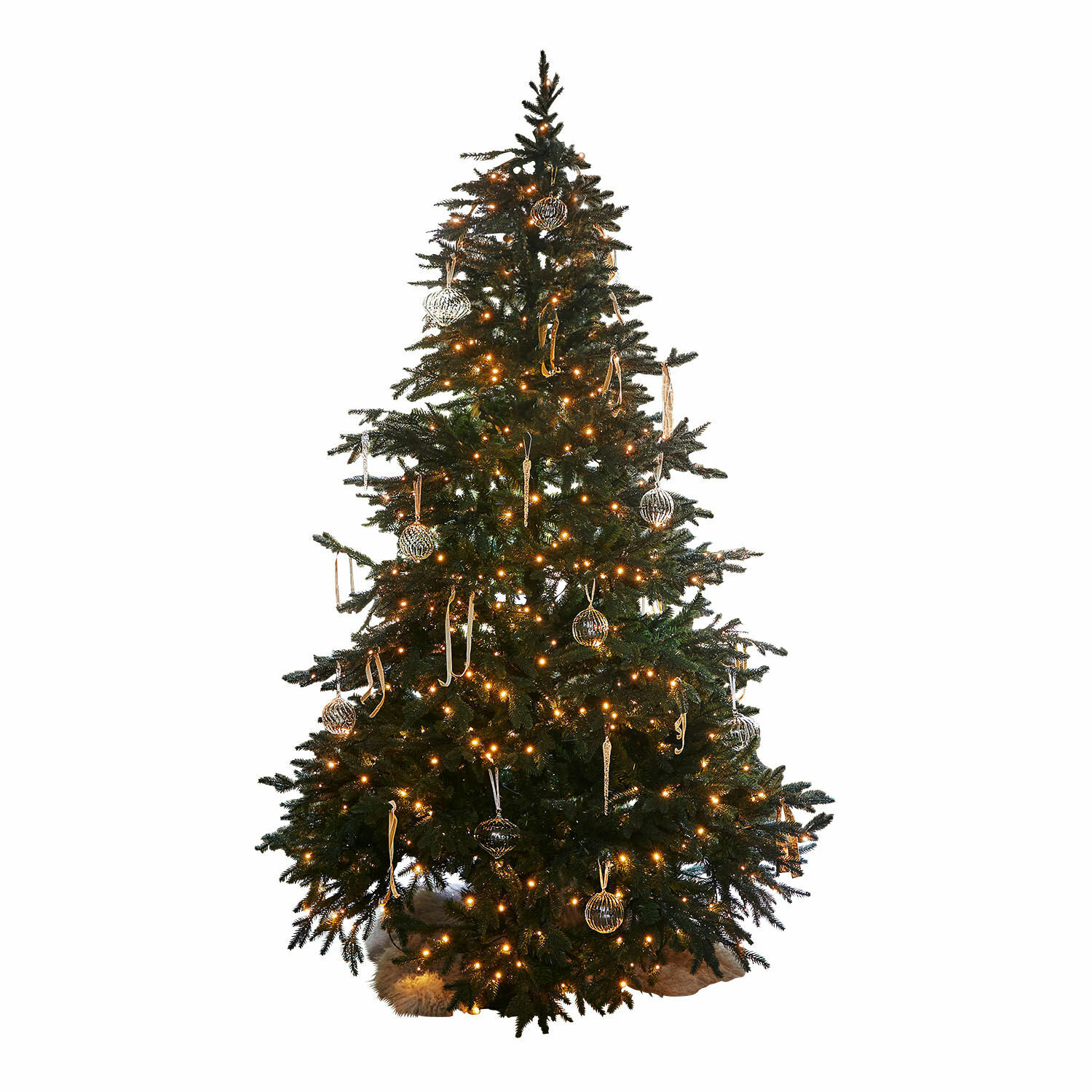 Weihnachtsbaum Celindor Geschmückter Weihnachtsbaum mit grünen Nadeln und warmen LED-Lichtern für das Fest