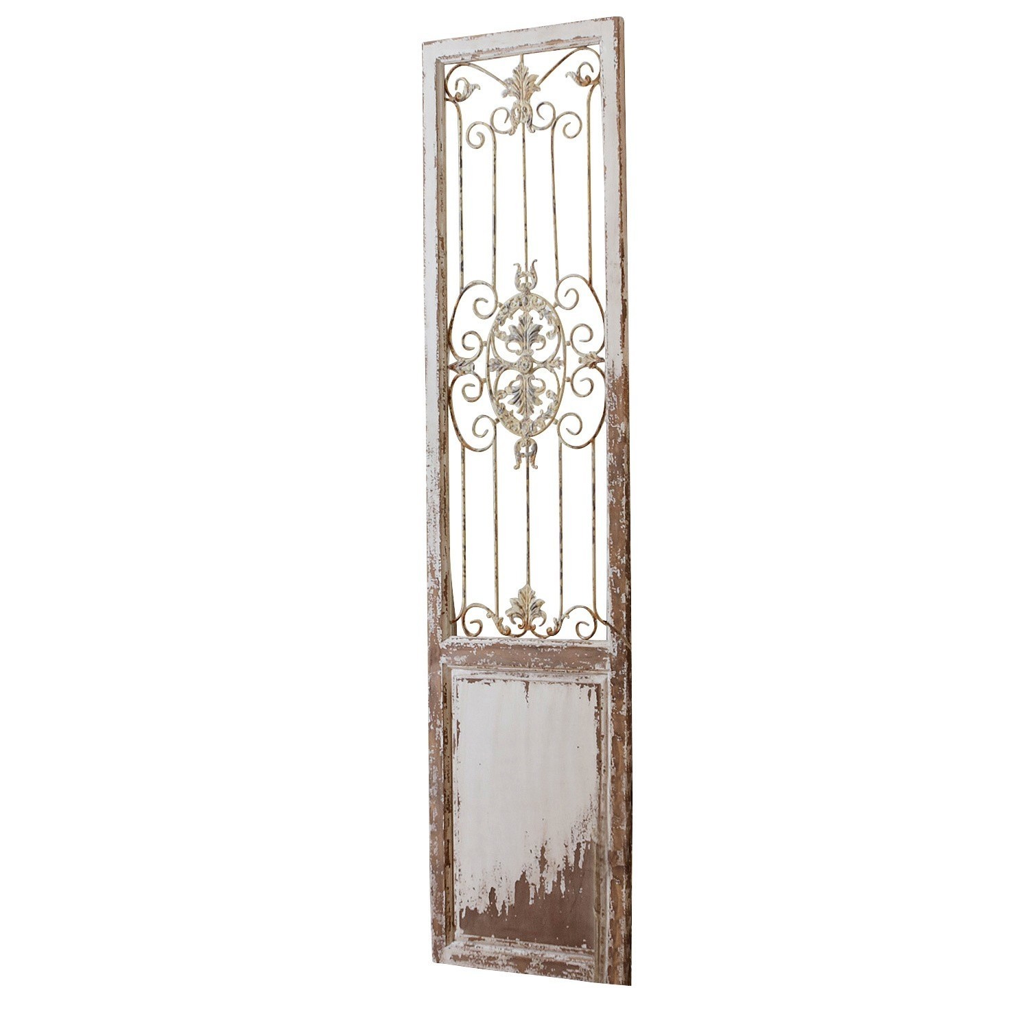 Deko-Paneel Versailles Schmale Holztür mit metallischer Vintage-Dekoration, shabby weiss-braune Patina