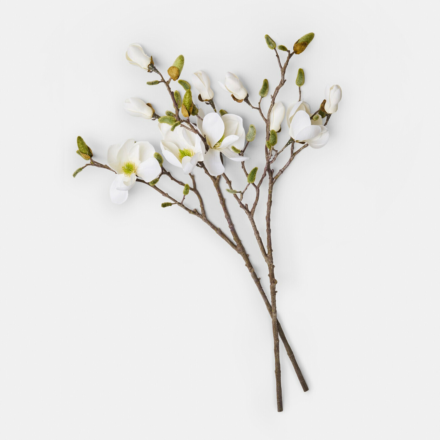 creme 2er Set cremefarbene Dekozweige mit Magnolienblüten für stilvolle Wohnraumgestaltung