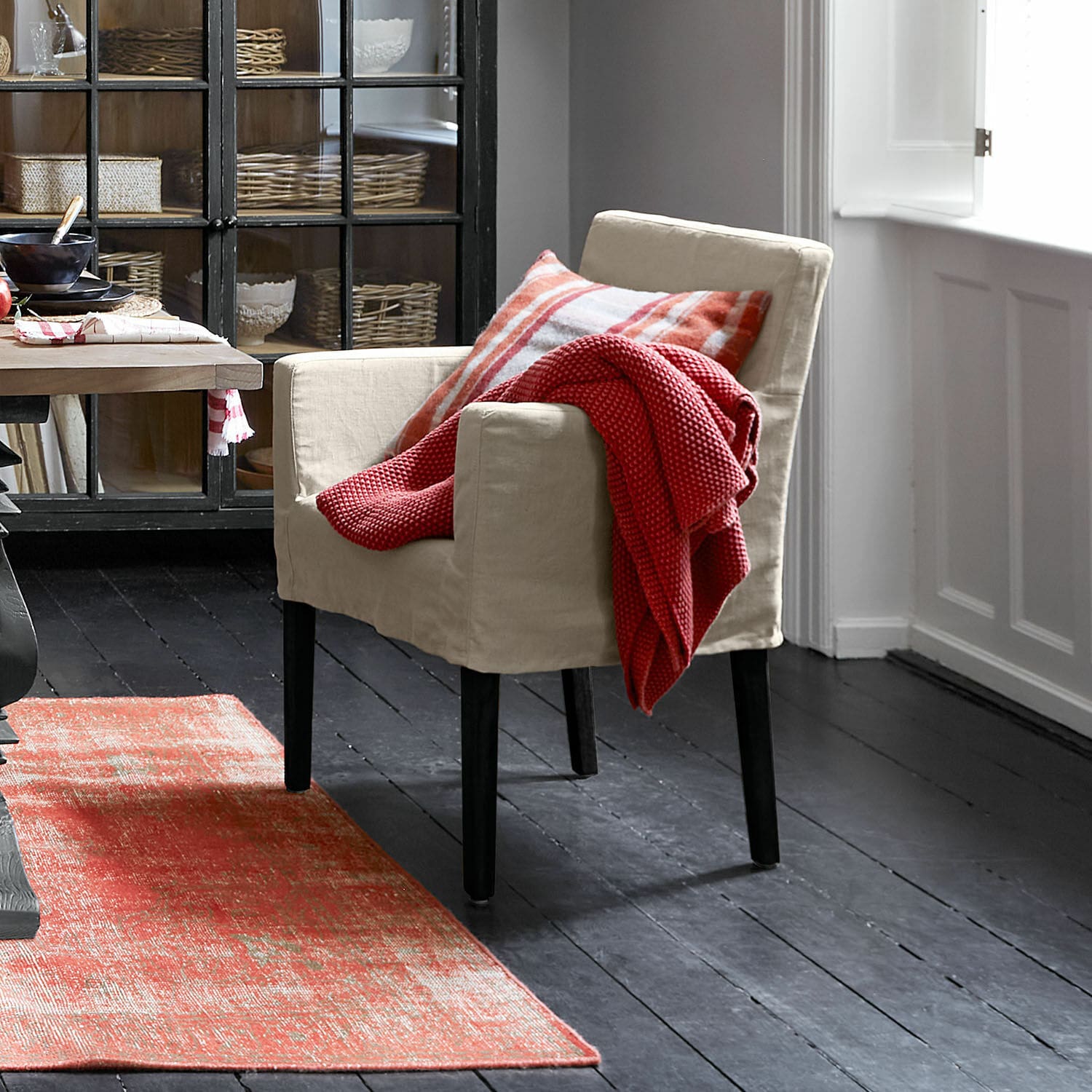 Stuhl Longhill, Edle abnehmbare Husse, Gestell aus Eichenholz, Dezenter & zeitloser Chic in leinen/schwarz