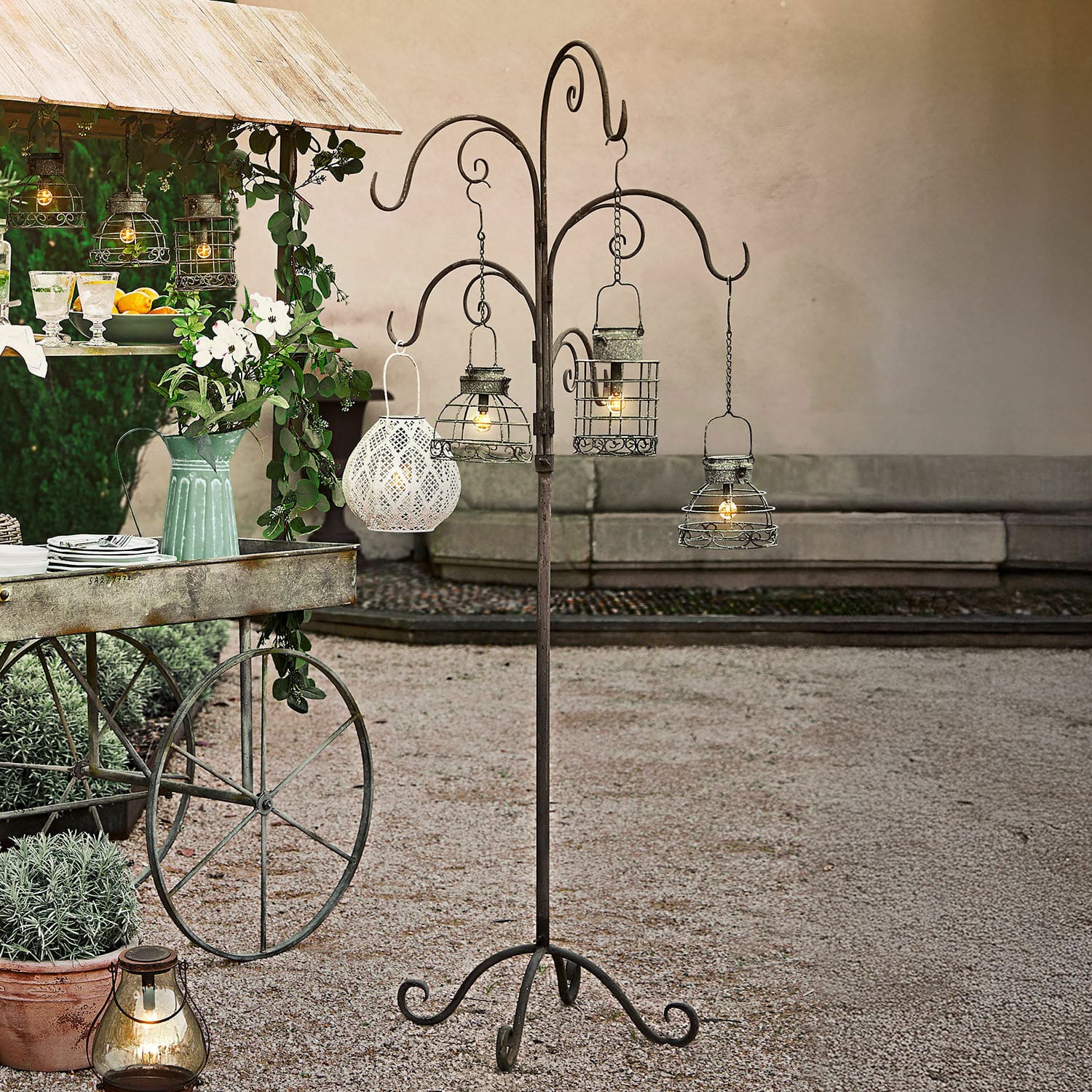 Ständer Merisette, Nostalgisches Antik-Finish, Imposante Grösse, Für Laternen, Gartenwerkzeuge, Kleidung & mehr in antikgrau/antikbraun