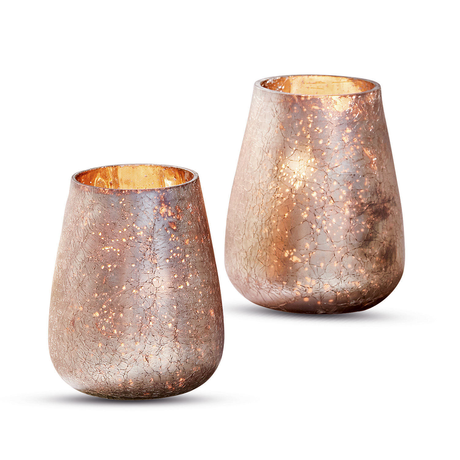 Windlicht 2er Set Chanut Set aus zwei kupferfarbenen Glas-Teelichthaltern mit Risseffekt zur Wohnraumdekoration