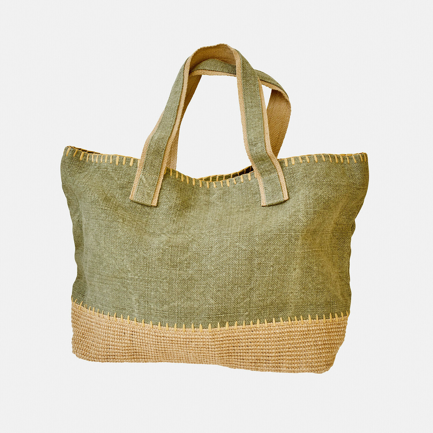 Tasche Yarrowton Einkaufstasche aus grünem und beigem Jutestoff, praktische und leichte Alltagstasche