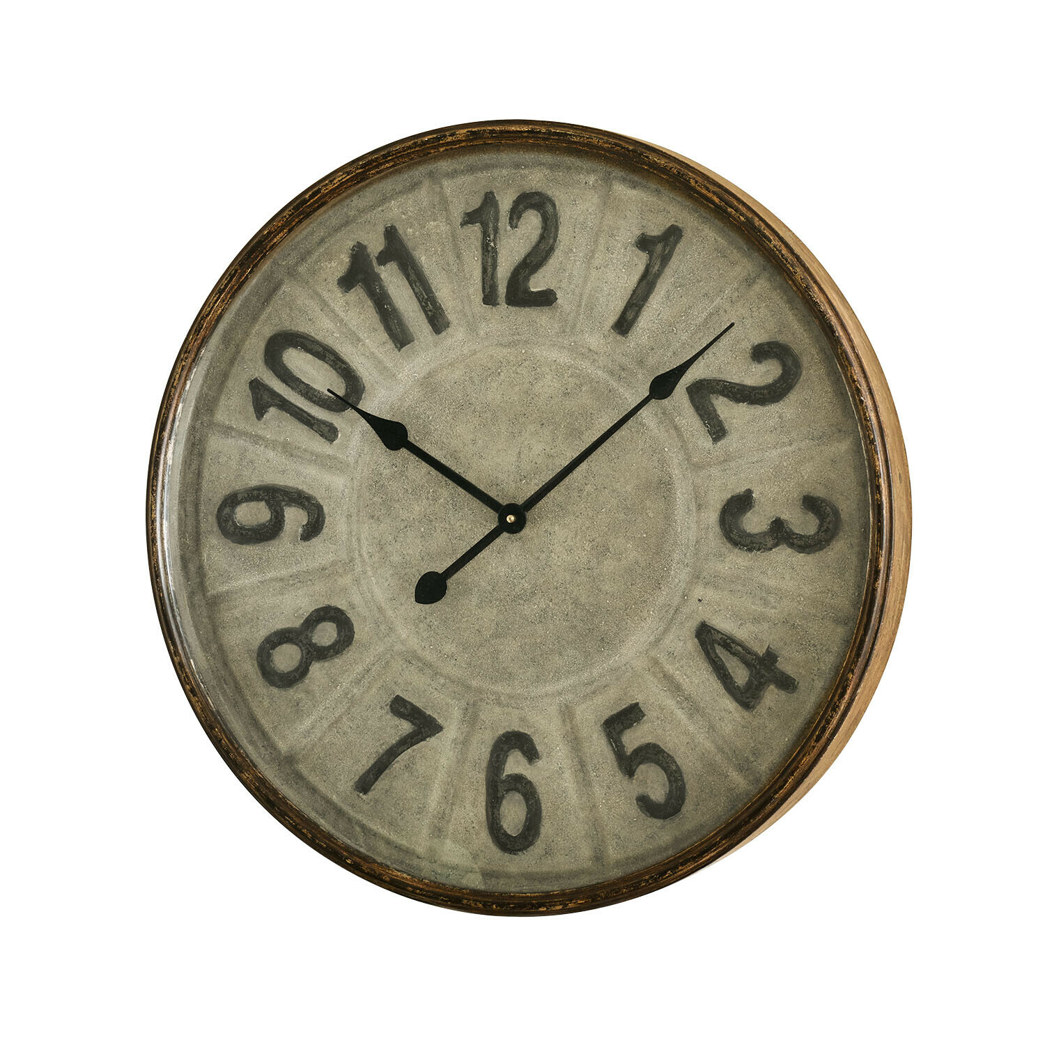 Uhr Kenwick Runde Wanduhr mit messingfarbenem Metallrahmen und grauem Zifferblatt mit großen Zahlen