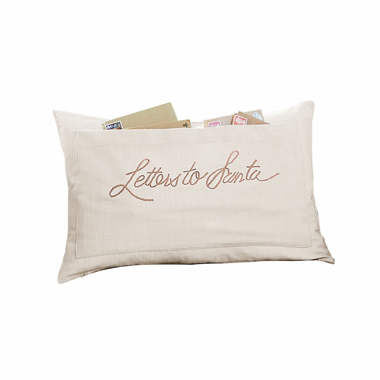 weiss/beige Beige Kissenhülle mit Schriftzug «Letters to Santa» und Tasche für Weihnachtsbriefe