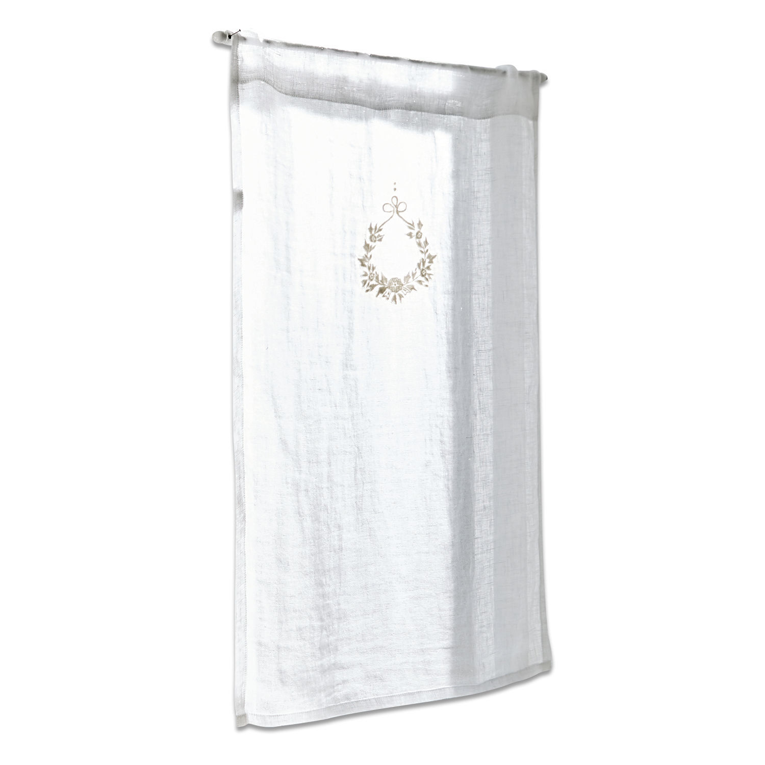 Scheibengardine Bréteny Weisser Leinenvorhang mit zartem Kranz-Stickmuster, elegante Fensterdekoration für das Wohnzimmer