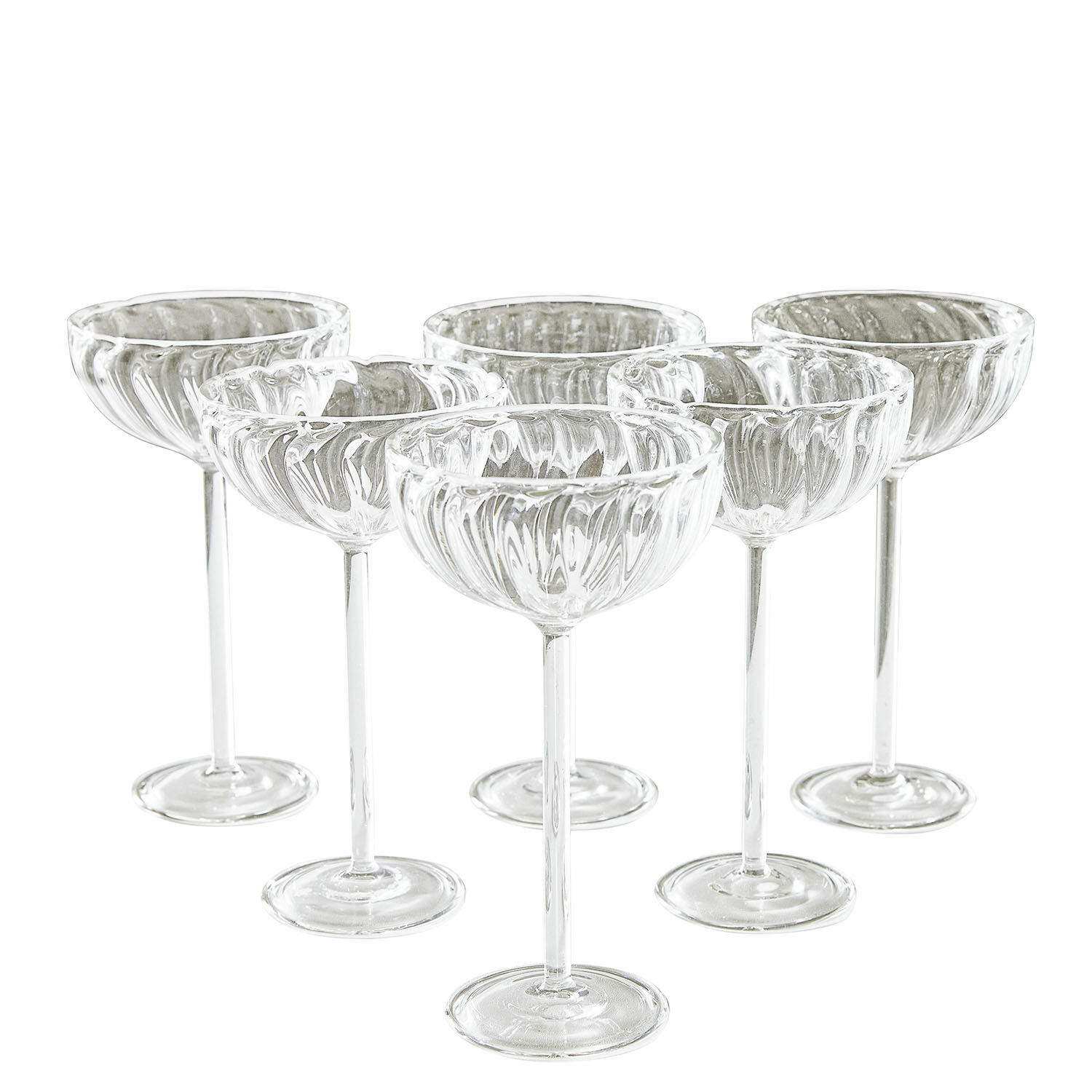Glas 6er Set Bavella Set aus sechs transparenten Cocktailgläsern aus Glas mit dekorativem Muster