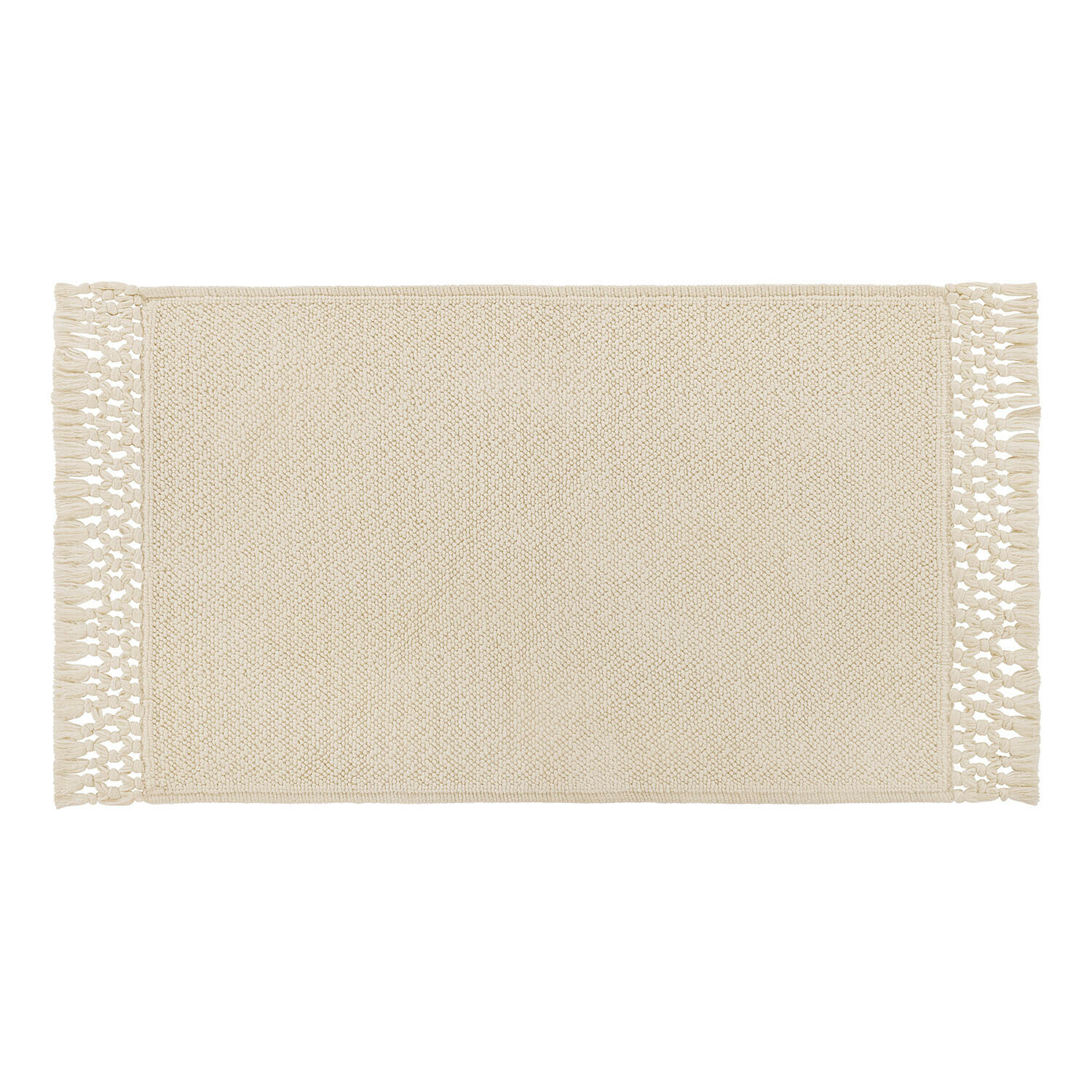 Cremefarbige Badematte Faelwyn aus weichem Material mit dekorativen Fransen, ideal fürs Bad