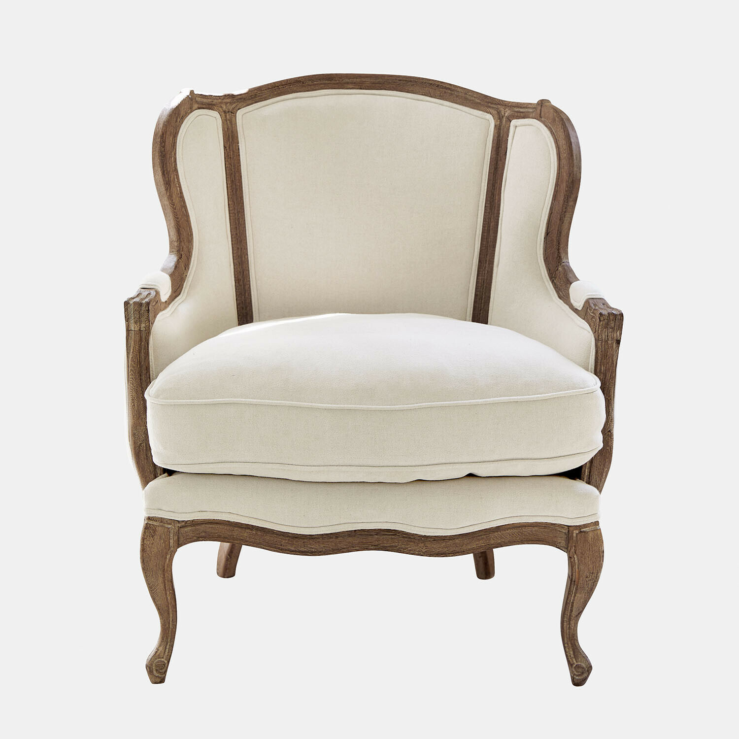 Sessel Kingswinford Klassischer Sessel mit beigem Stoffbezug und geschnitztem Holzrahmen im Vintage-Stil