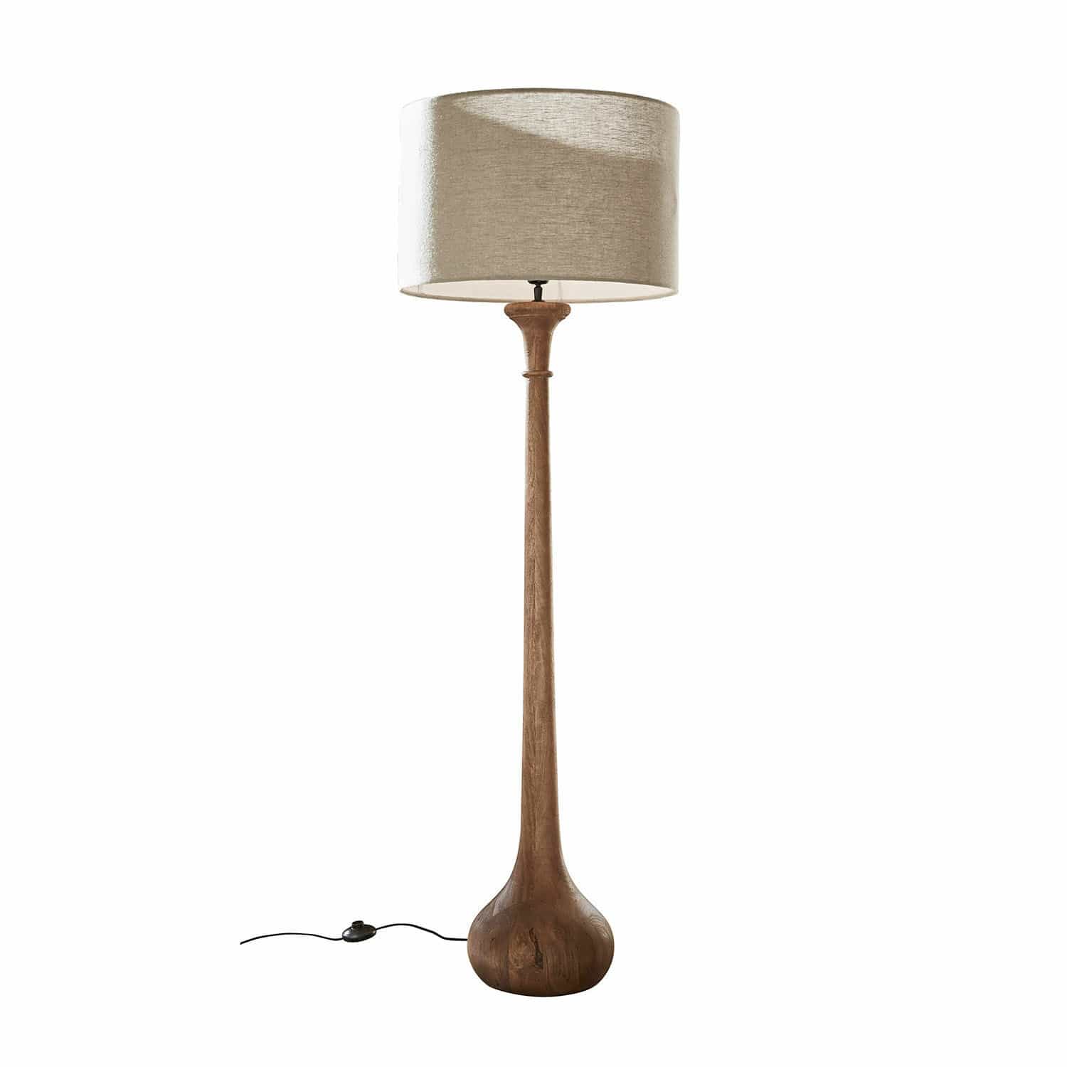 Stehlampe Andrées Stehlampe mit Holzfuss und beigem Stoffschirm, modernes Design für das Wohnzimmer