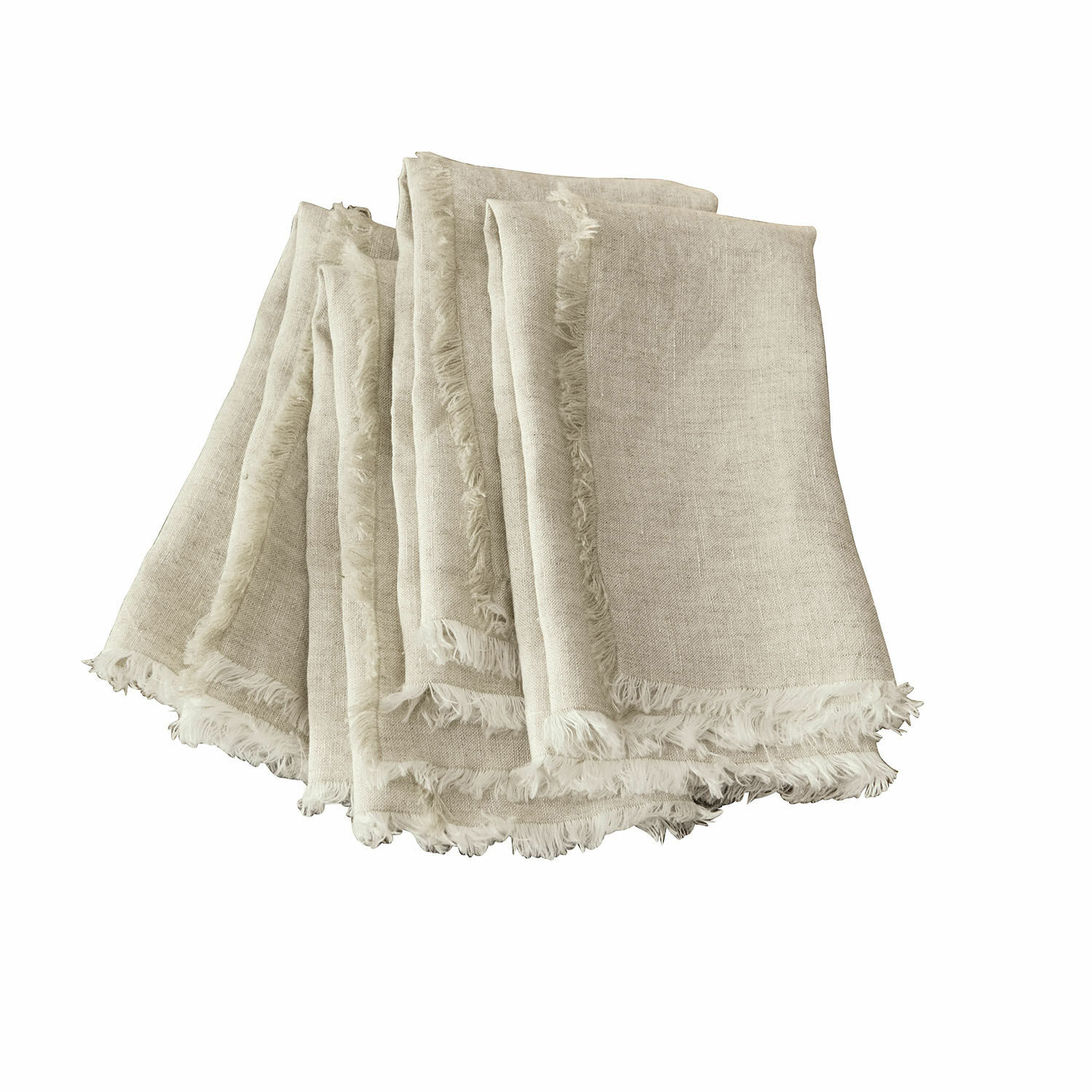 leinen 4er-Set Servietten Largo aus Leinen in natürlichem Beige mit Fransen, Tischdekoration
