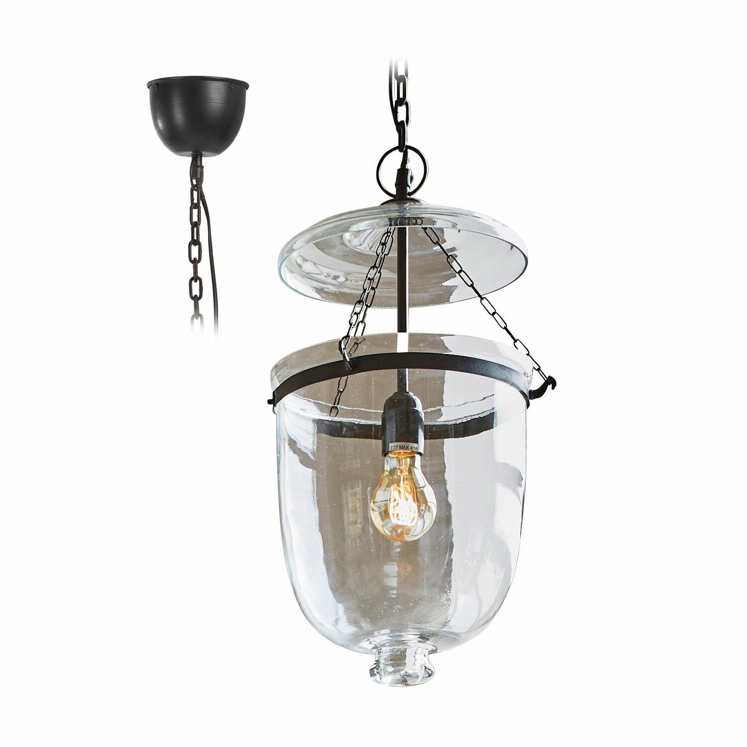 Hängelampe Lanta Hängelampe aus Glas mit schwarzen Metallketten und klarem Lampenschirm, dekorative Innenbeleuchtung