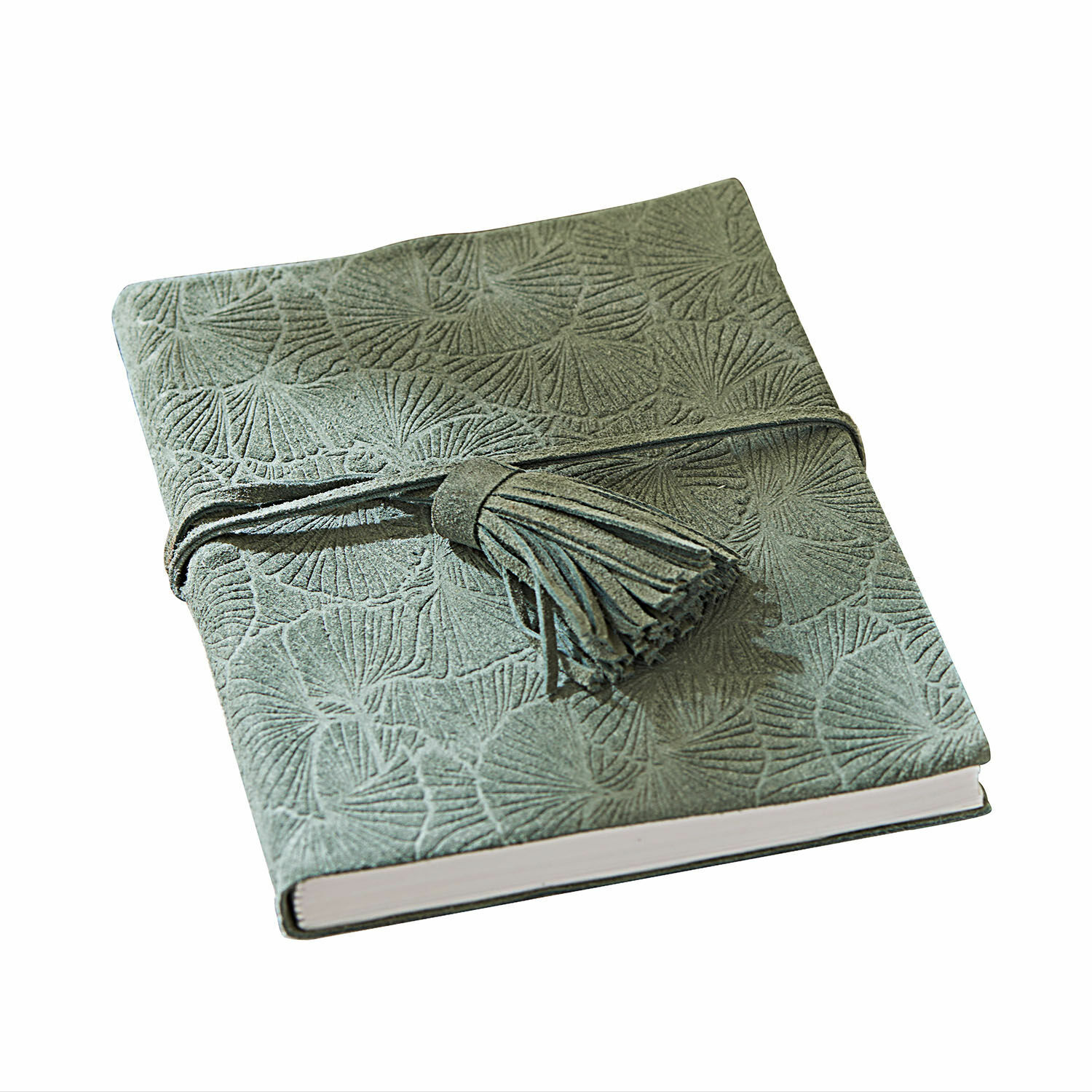 Notizbuch Brocton Grünes Notizbuch aus Wildleder mit geprägtem Muster und Quaste, elegantes Schreibheft