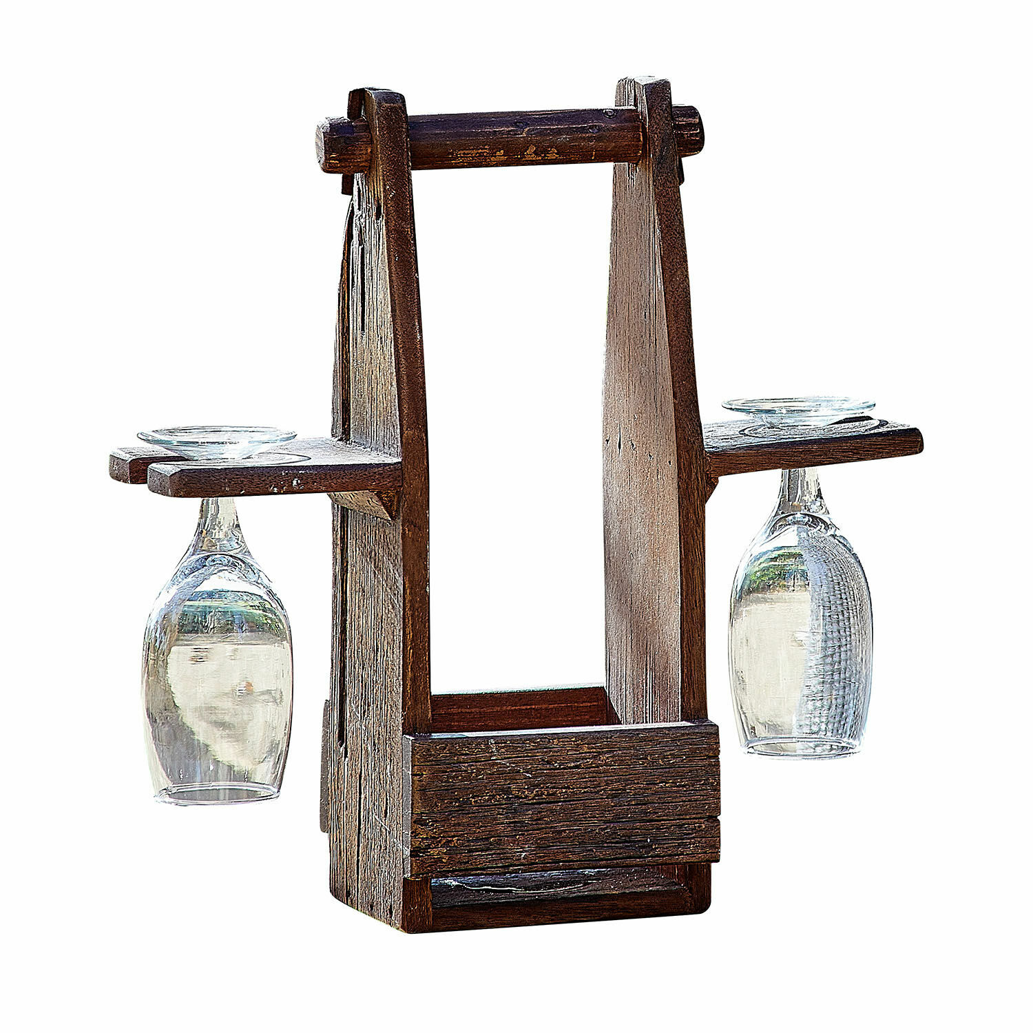 Flaschenhalter mit Gläsern Préalon Rustikaler Weinglashalter aus dunklem Holz zum Aufbewahren und Servieren von Wein