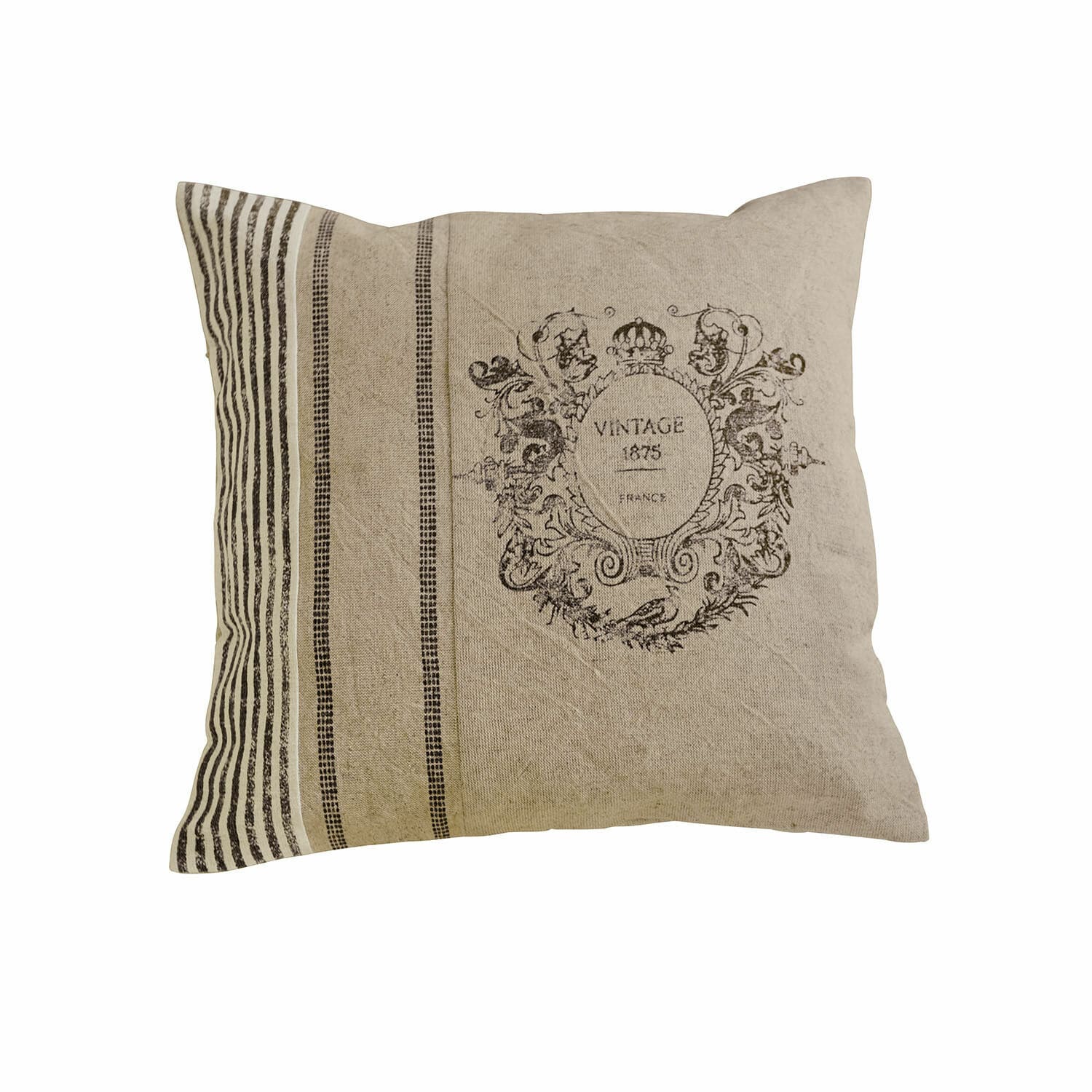 Kissenhülle Lélex Beiges Baumwollkissen mit Vintage-Druck und Streifen, rustikales Wohnaccessoire