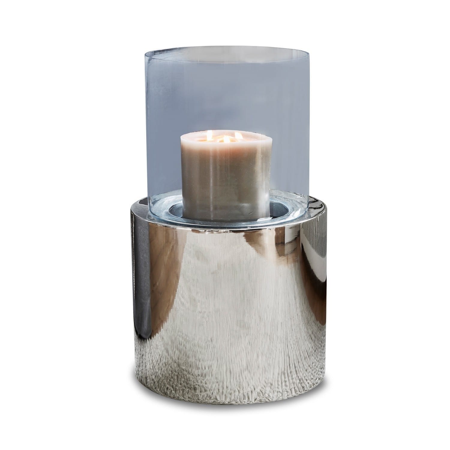 Windlicht Hanley Moderner Kerzenhalter aus Edelstahl und Glas mit weisser Kerze, Wohnaccessoire