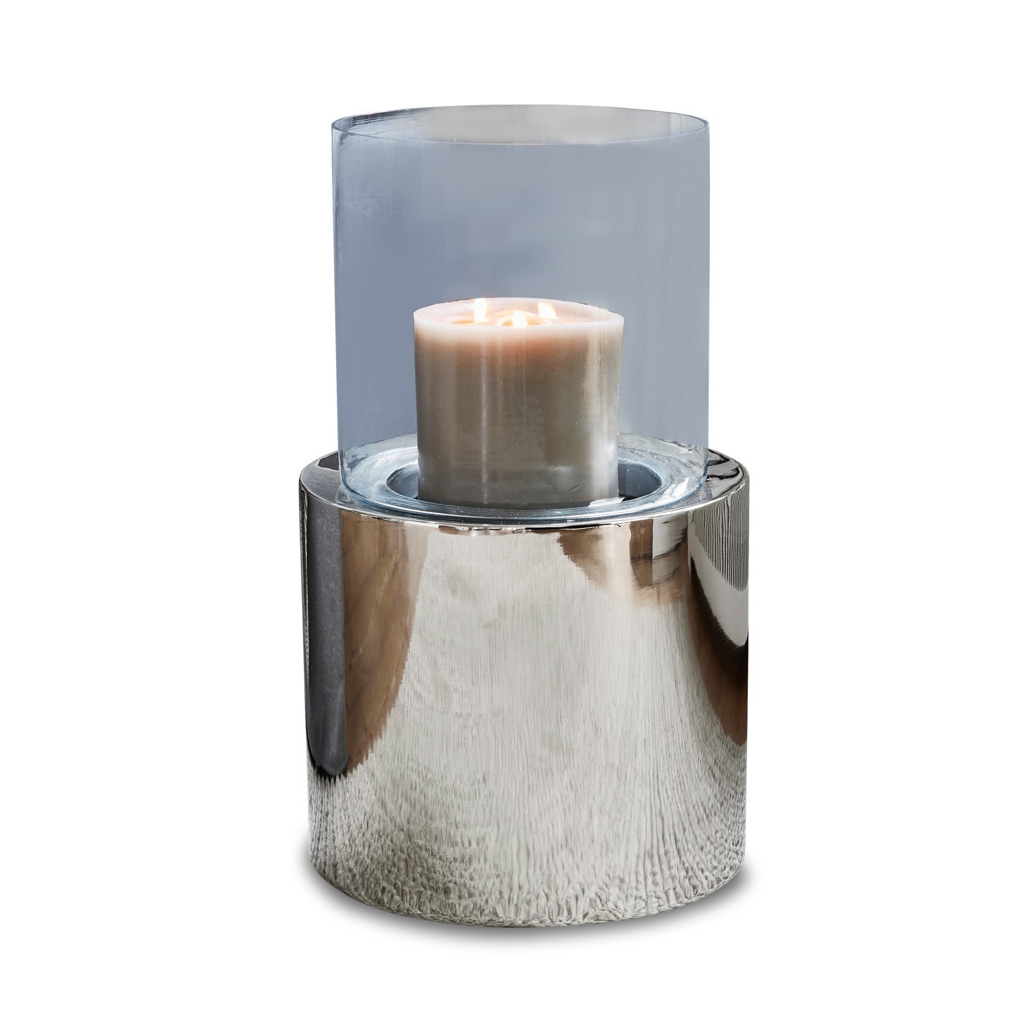 Windlicht Hanley Moderner Kerzenhalter aus Edelstahl und Glas mit weisser Kerze, Wohnaccessoire