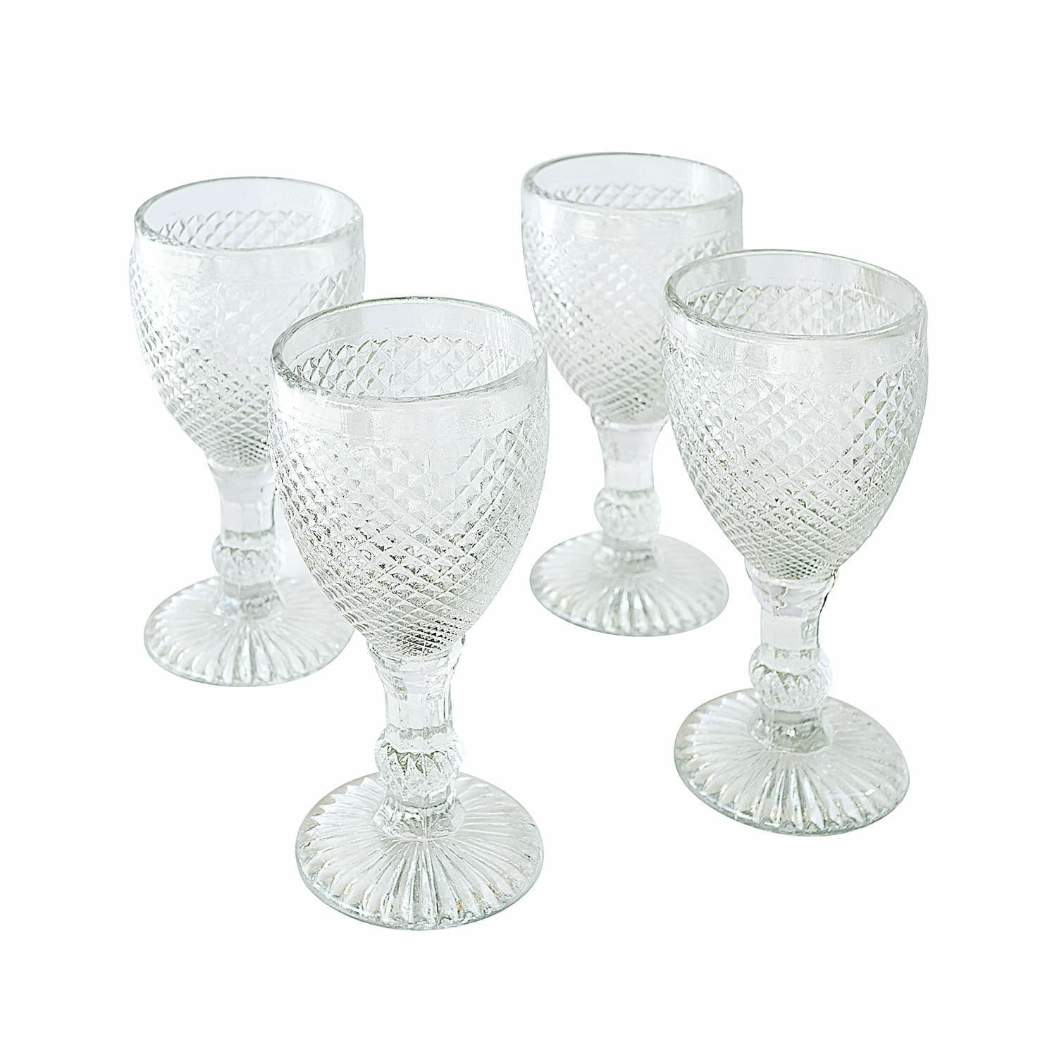 Glas 4er Set Santerre Set mit vier transparenten Gläsern aus Glas mit Reliefmuster für Getränke.