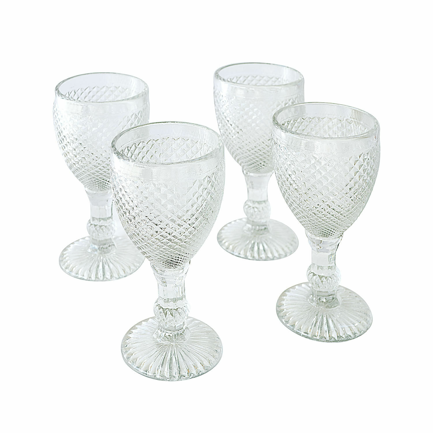 Glas 4er Set Santerre Set mit vier transparenten Gläsern aus Glas mit Reliefmuster für Getränke.