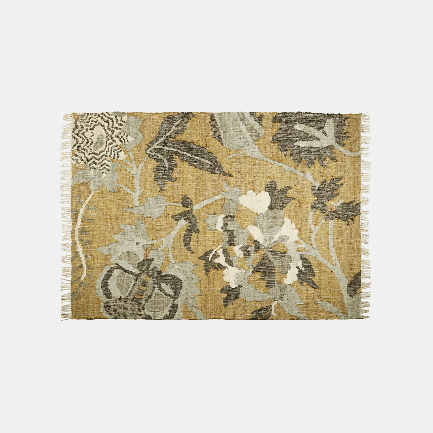 Teppich Ornelless Teppich aus Naturmaterial mit beige-grauen Blumenmustern, Wohnraumdekoration, Wohnzimmerteppich