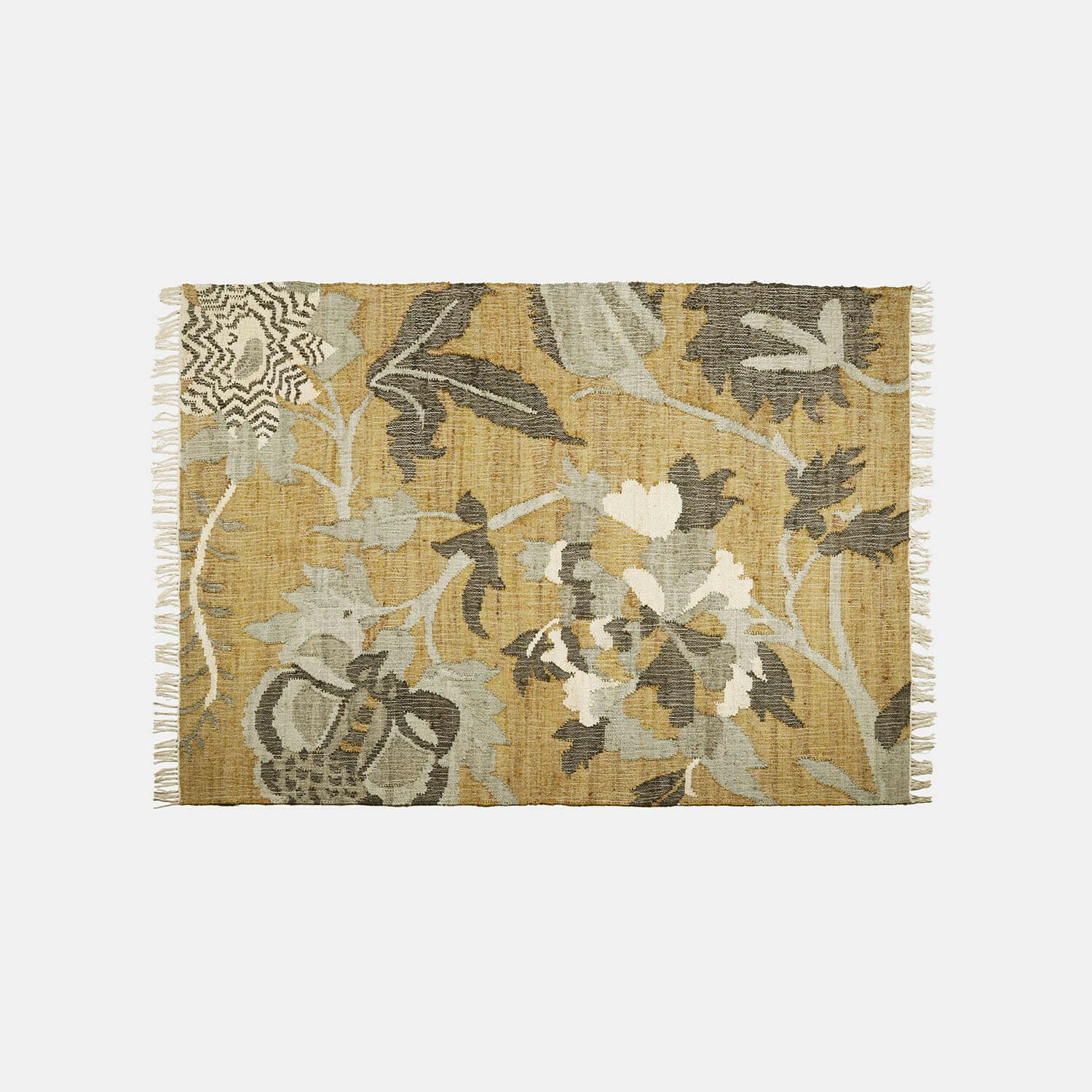Teppich Ornelless Teppich aus Naturmaterial mit beige-grauen Blumenmustern, Wohnraumdekoration, Wohnzimmerteppich