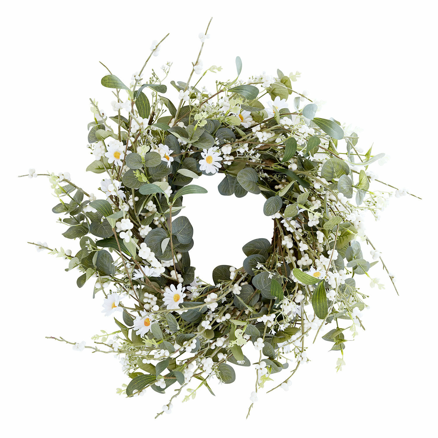 Kranz Mixale Dekorativer Kranz aus grünen Blättern und weissen Blumen, natürlicher Stil, Wand- oder Türdekoration