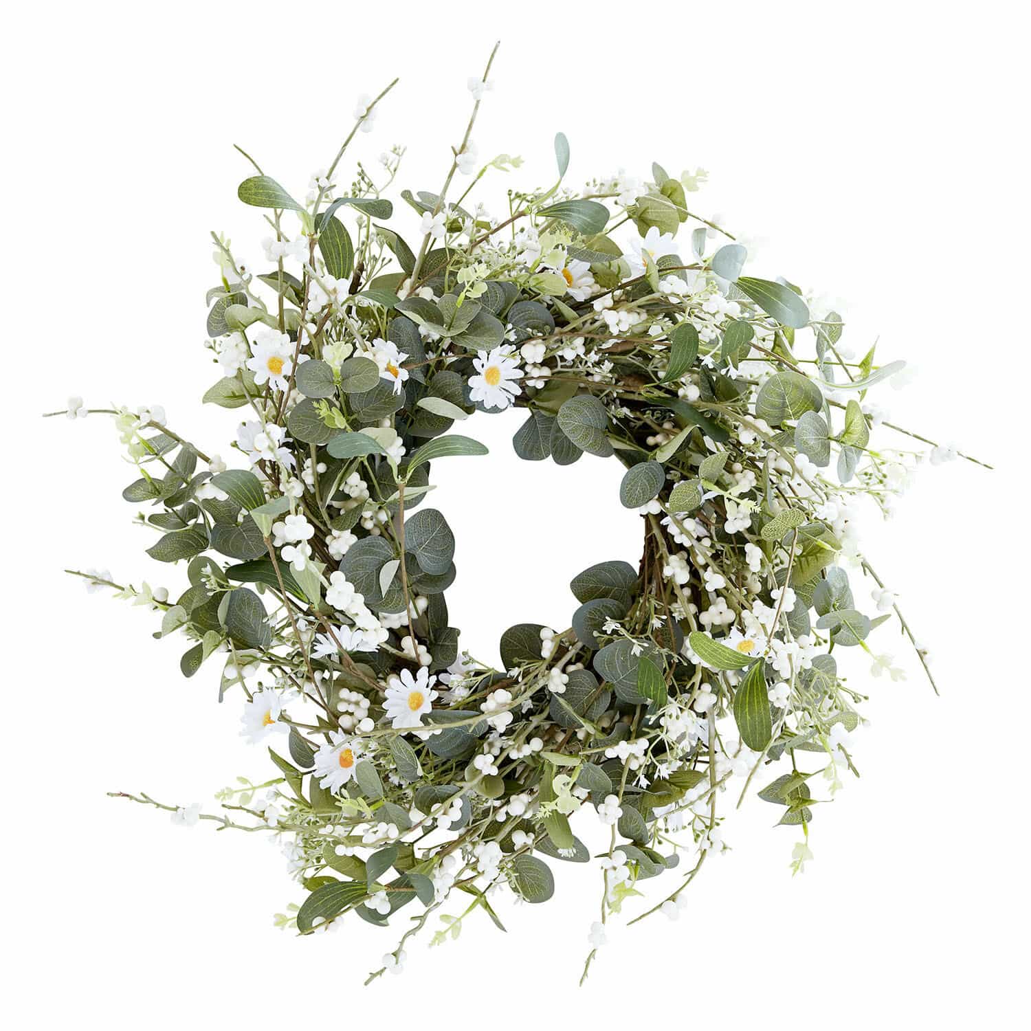 Kranz Mixale Dekorativer Kranz aus grünen Blättern und weissen Blumen, natürlicher Stil, Wand- oder Türdekoration